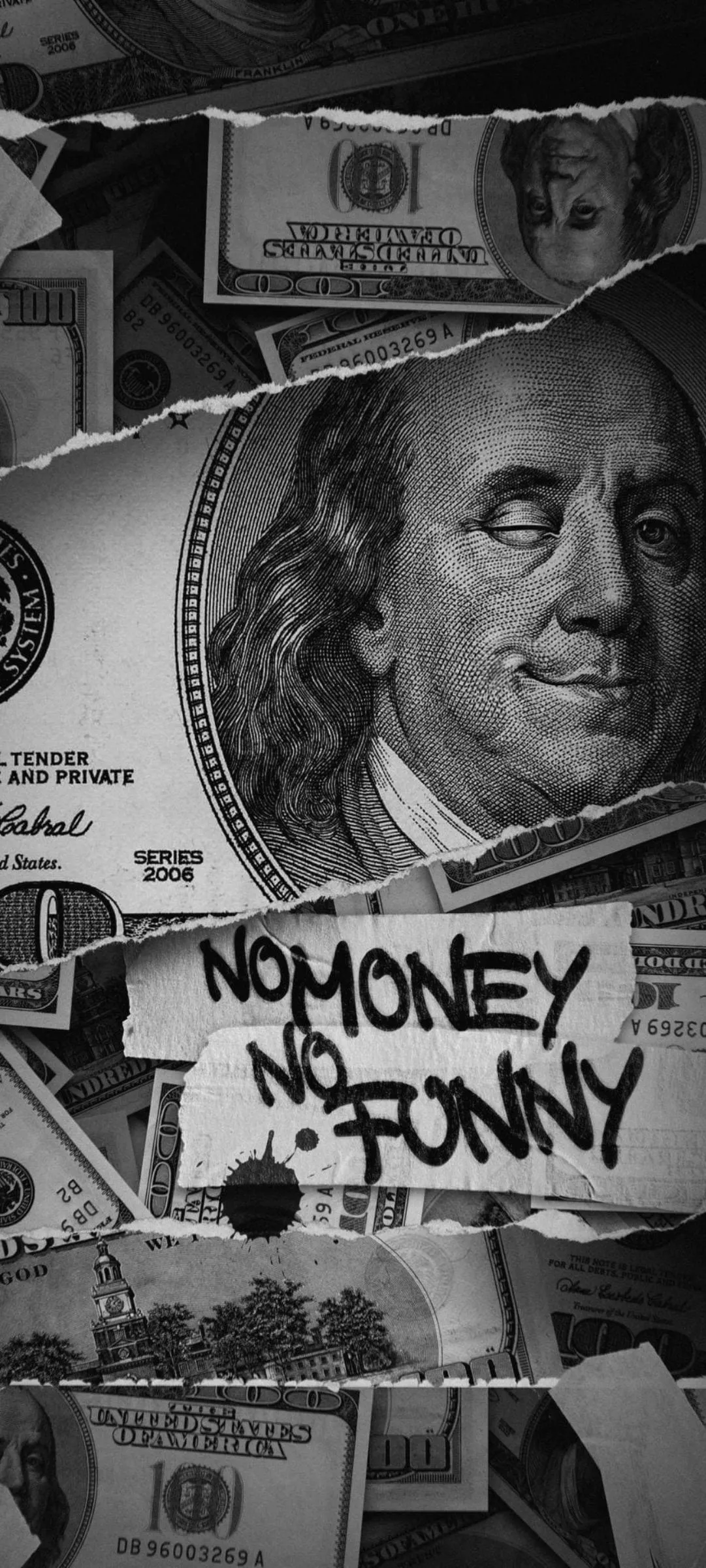 Black and White Money Notes Background with Artistic Text