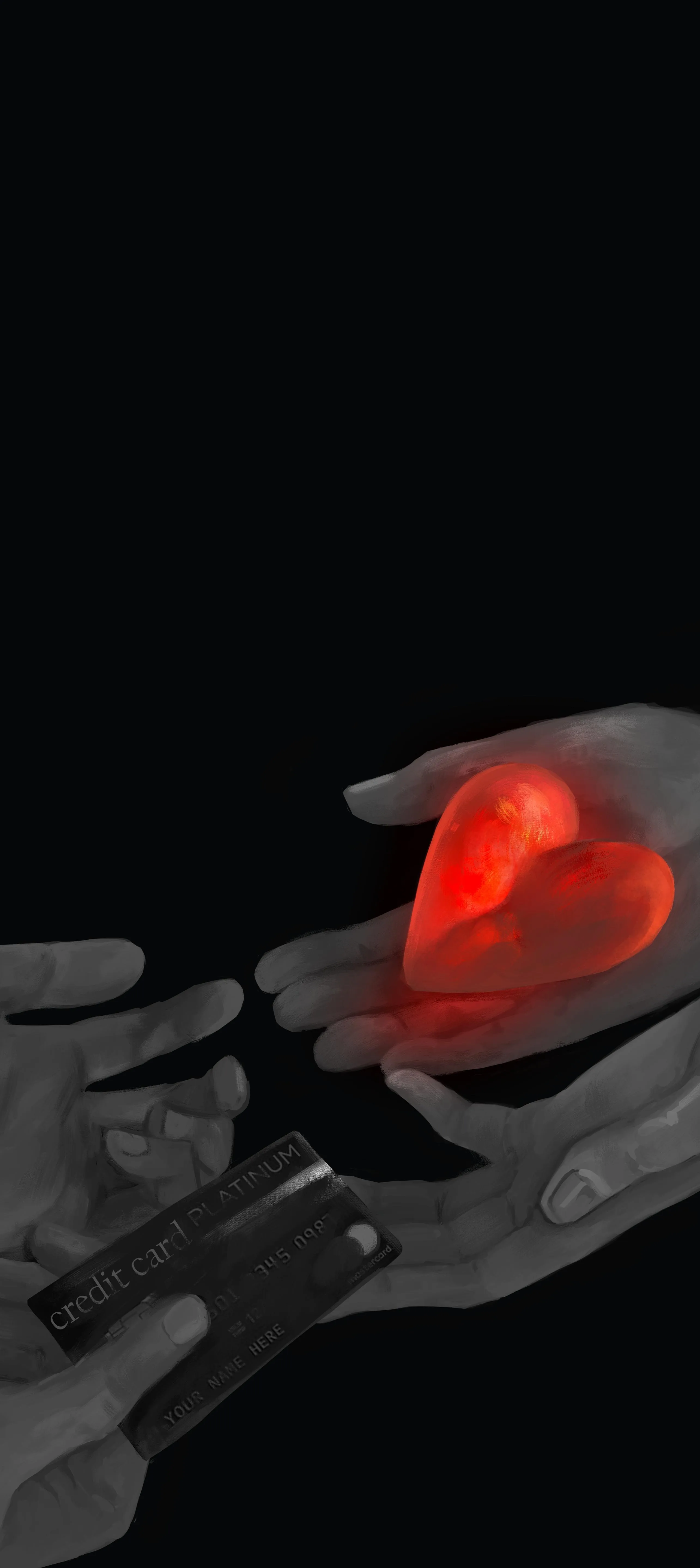 Black Background with Single Red heart Held in Hands
