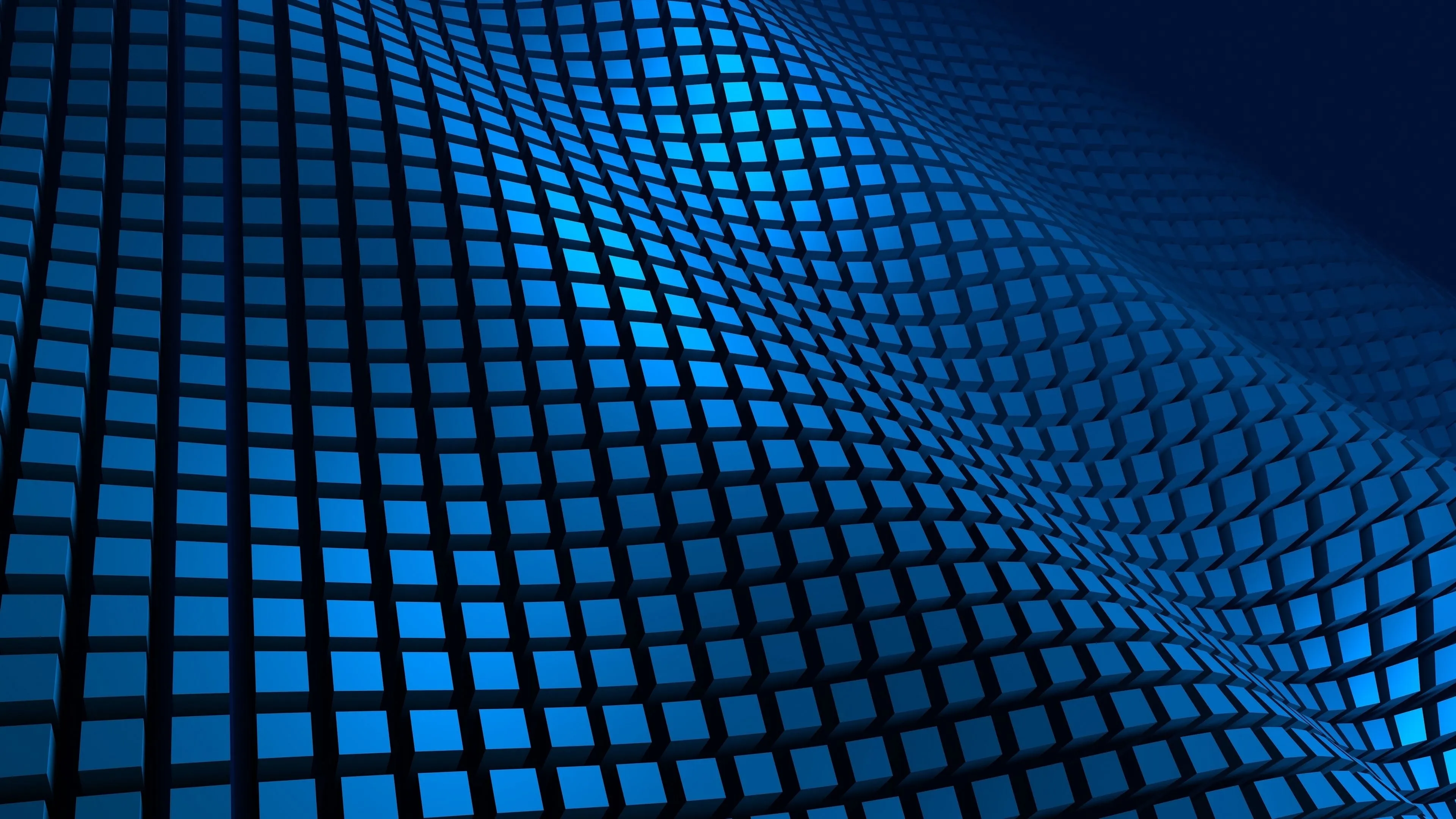 Blue glowing digital tiles in a wave grid pattern Wallpaper