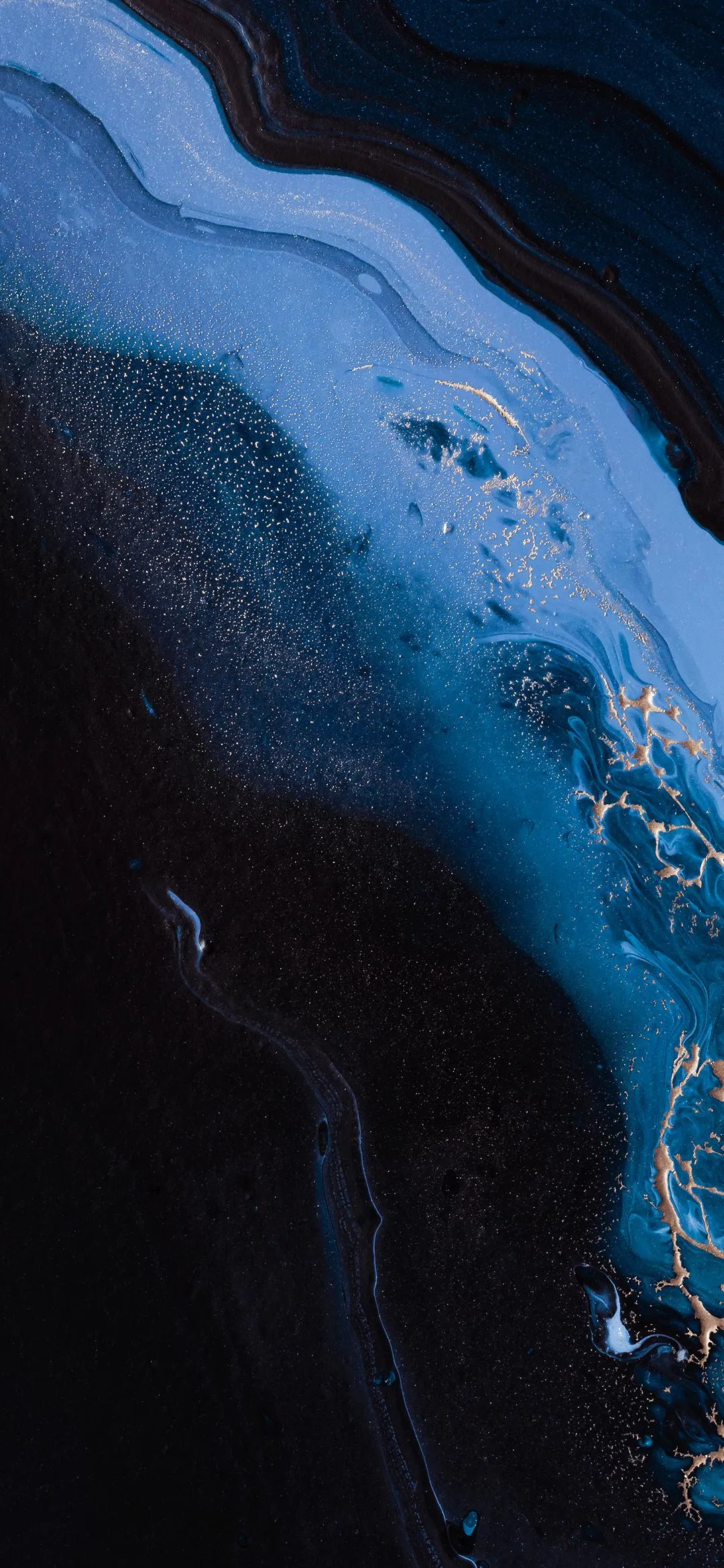 Blue Liquid Marble Pattern with Black and White Swirls