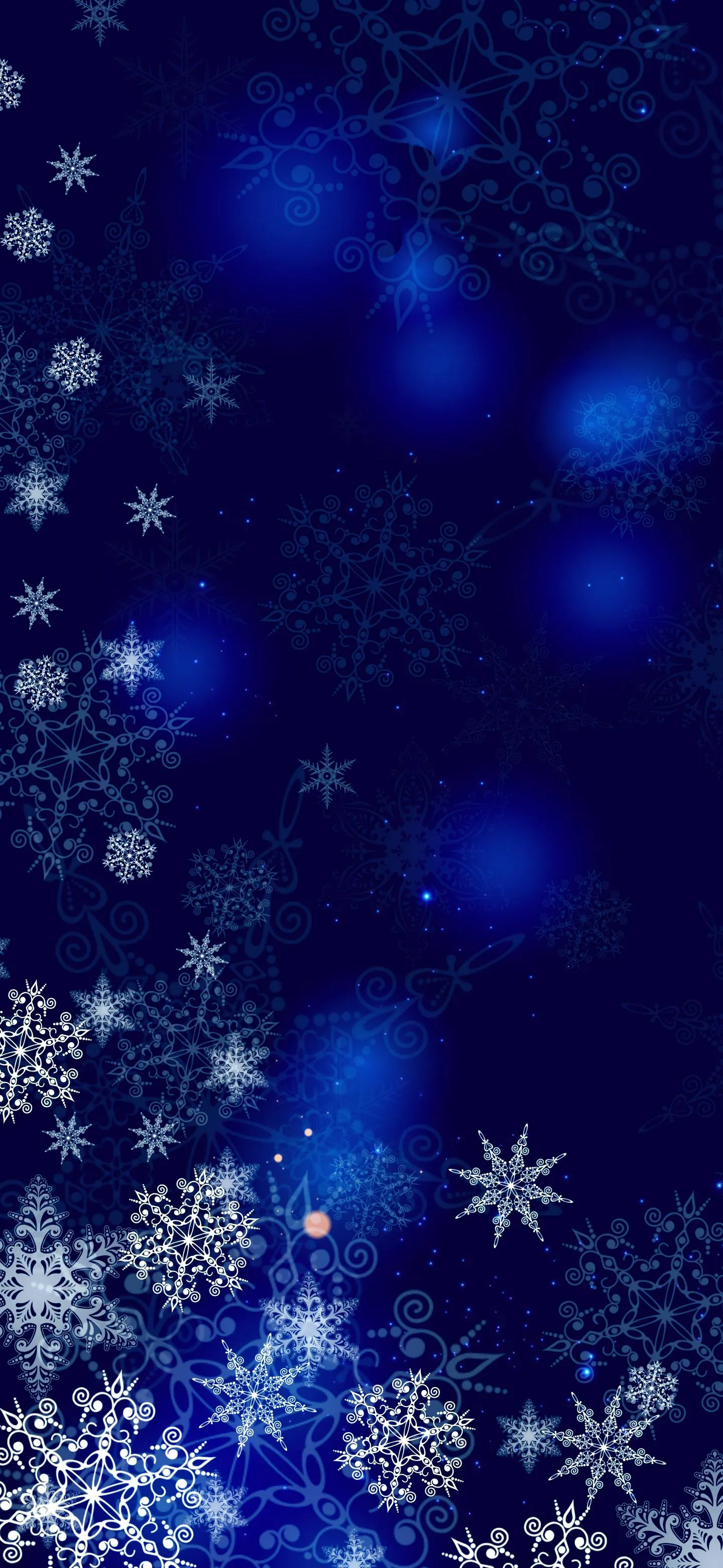 Blue Snowflakes on Wintery Patterned Background Wallpaper