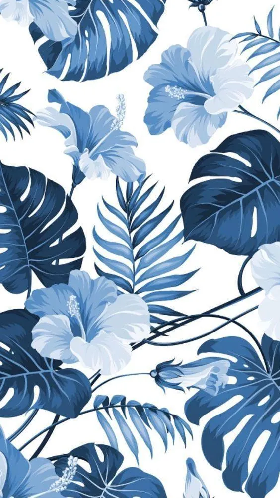 Blue tropical floral pattern with bold botanical style image
