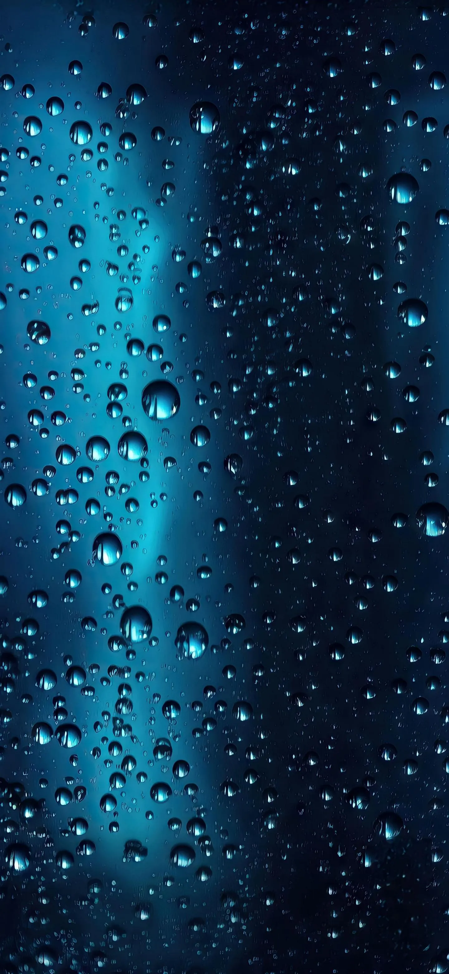 Blue Water Droplets on Glass Surface Macro Shot Wallpaper