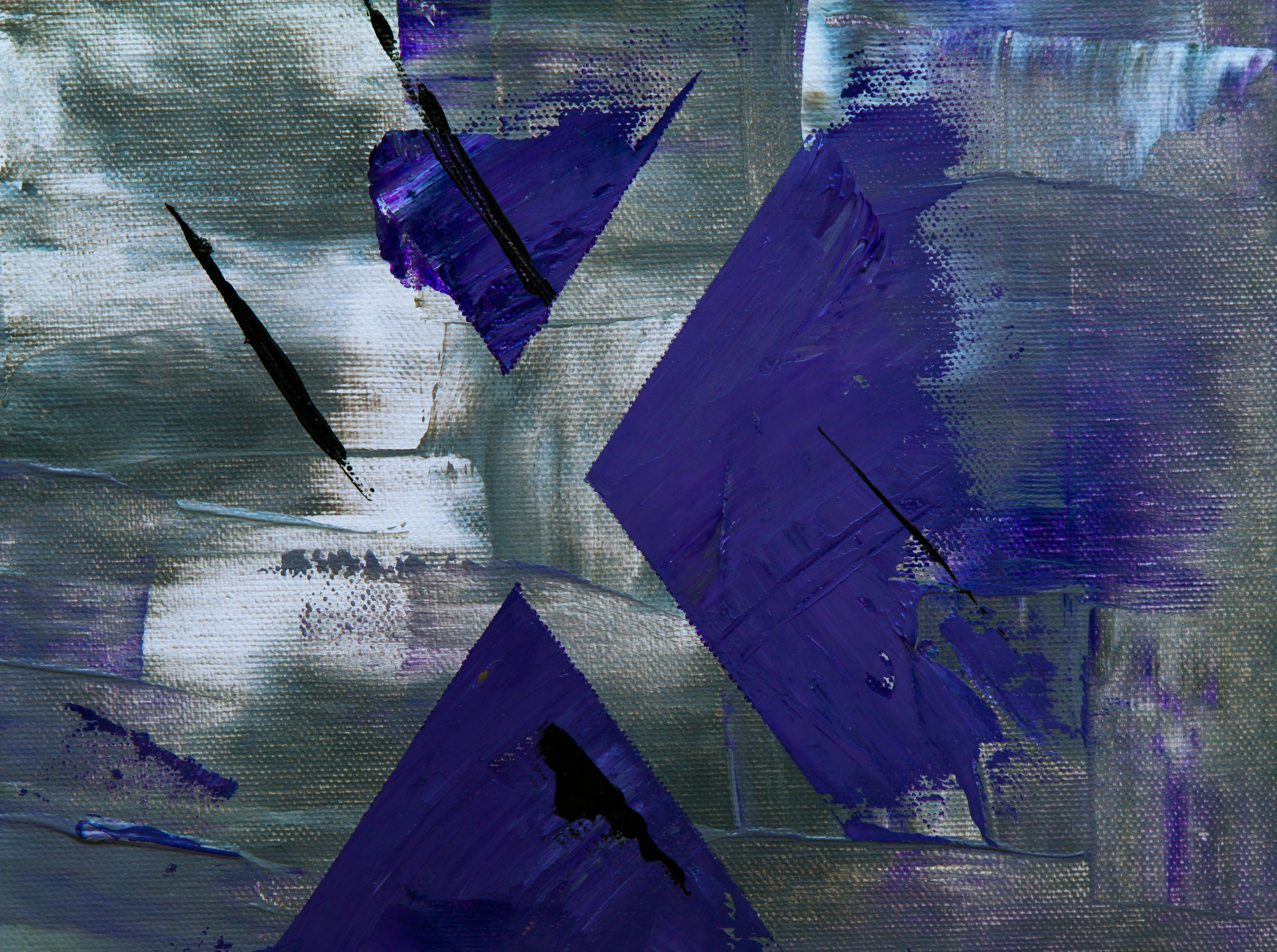 Bold abstract painting with blue and purple textures image