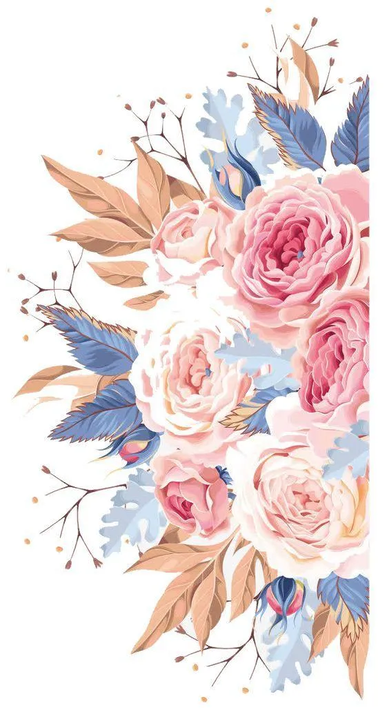 Bouquet of pink and blue flowers on white background image