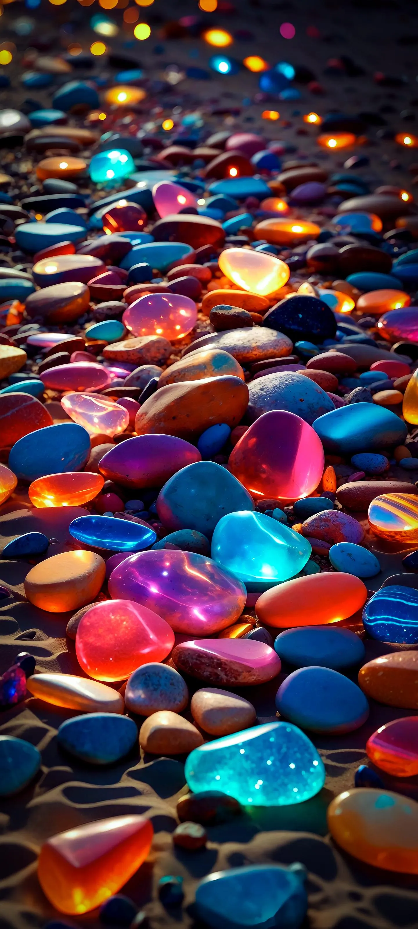 Bright and Colorful Pebbles in a Natural Setting Wallpaper