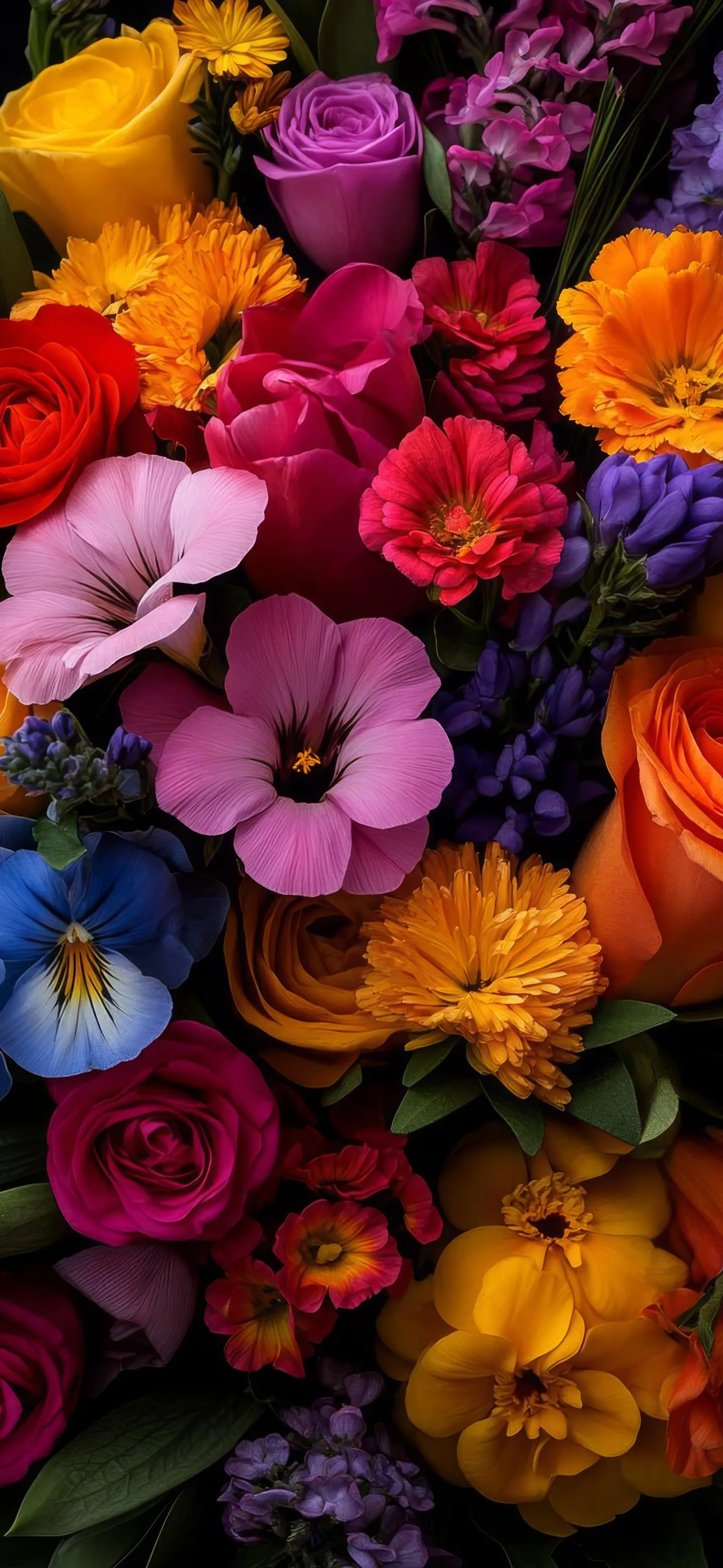 Bright Floral Pattern with Various Colorful Flowers