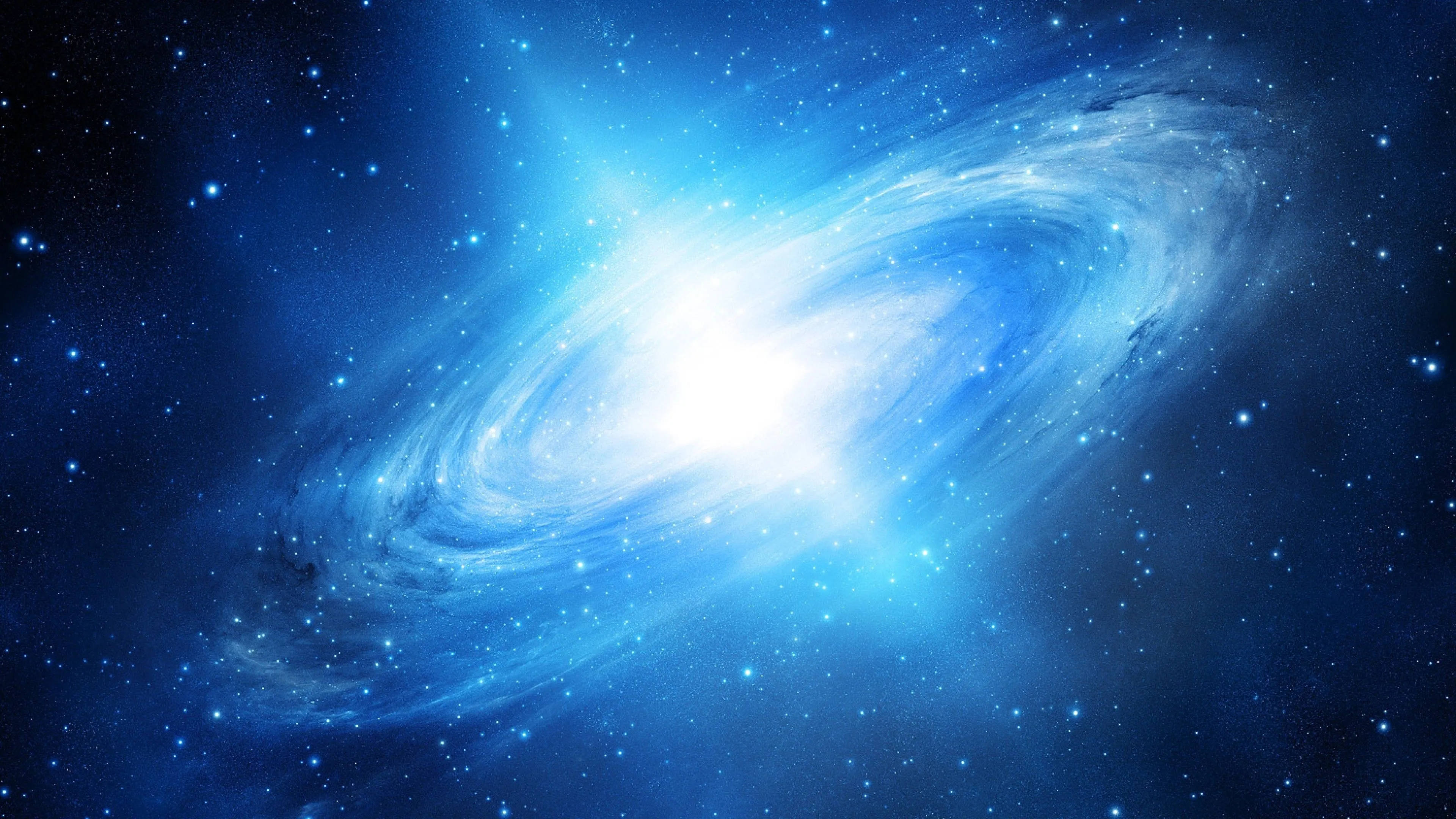 Bright glowing galaxy in space with blue light swirls image