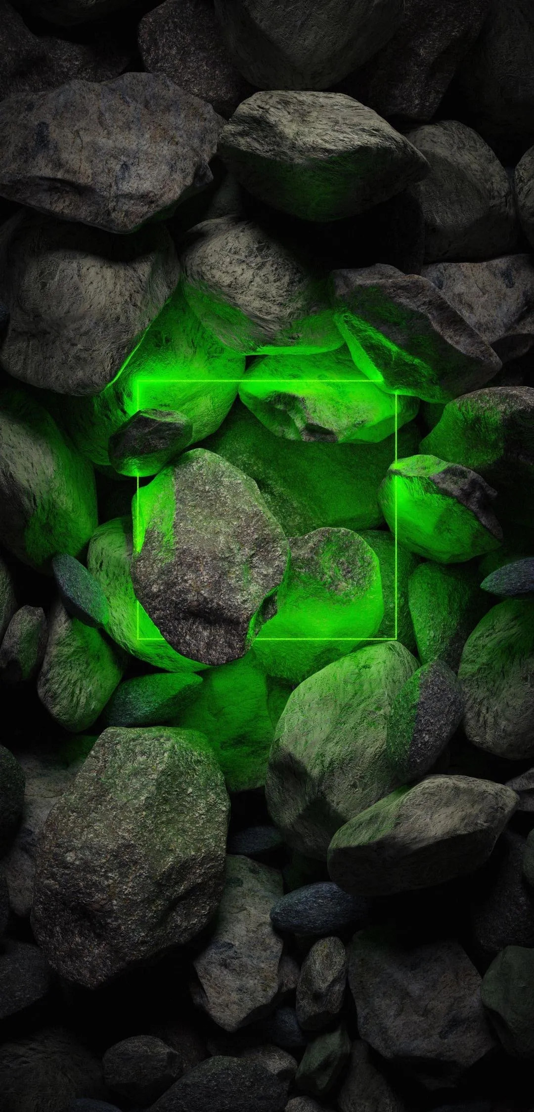 Bright Green Crystals Shining in the Dark Cave Environment