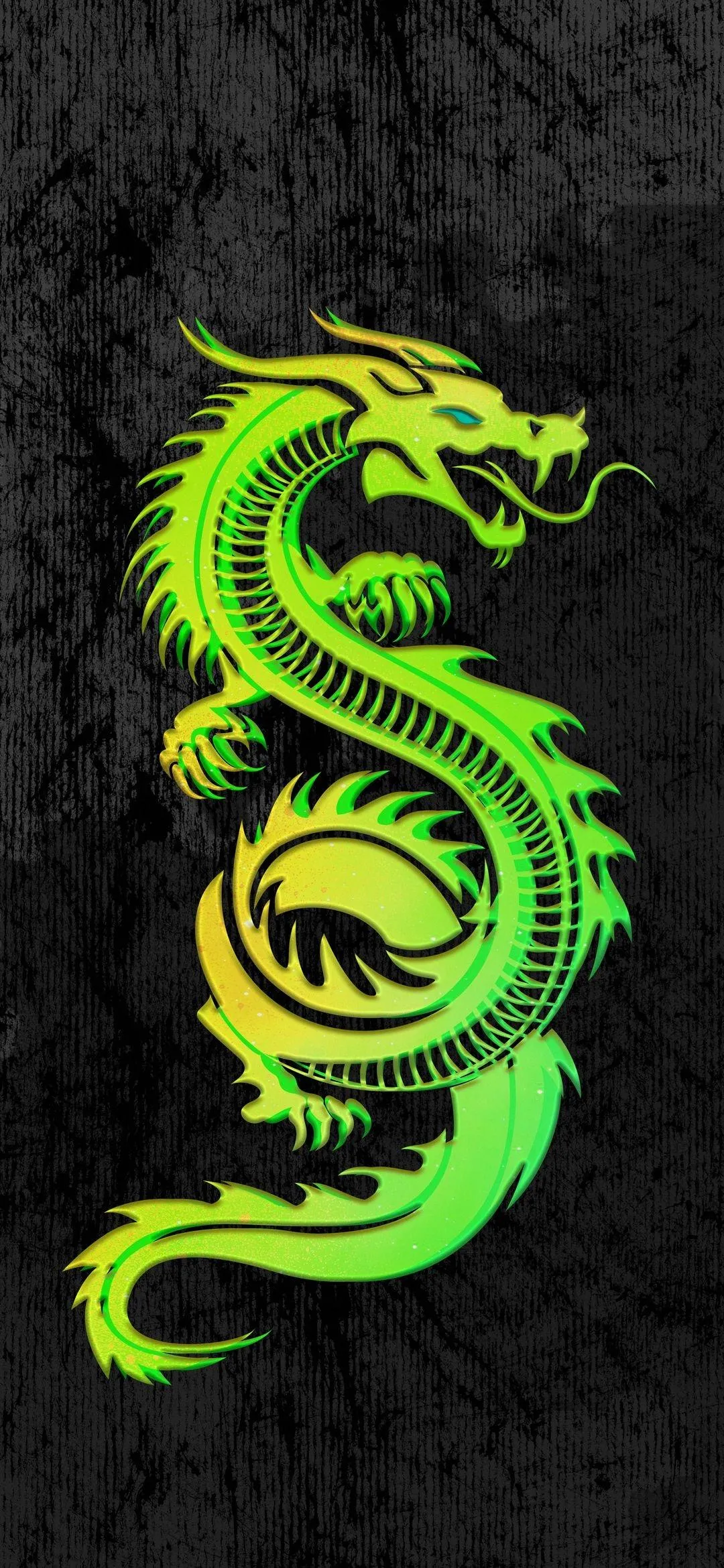 Bright Green Dragon Illustration on Black Background