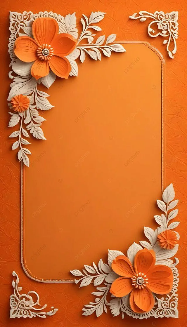 Bright orange floral frame with elegant flower details 4K
