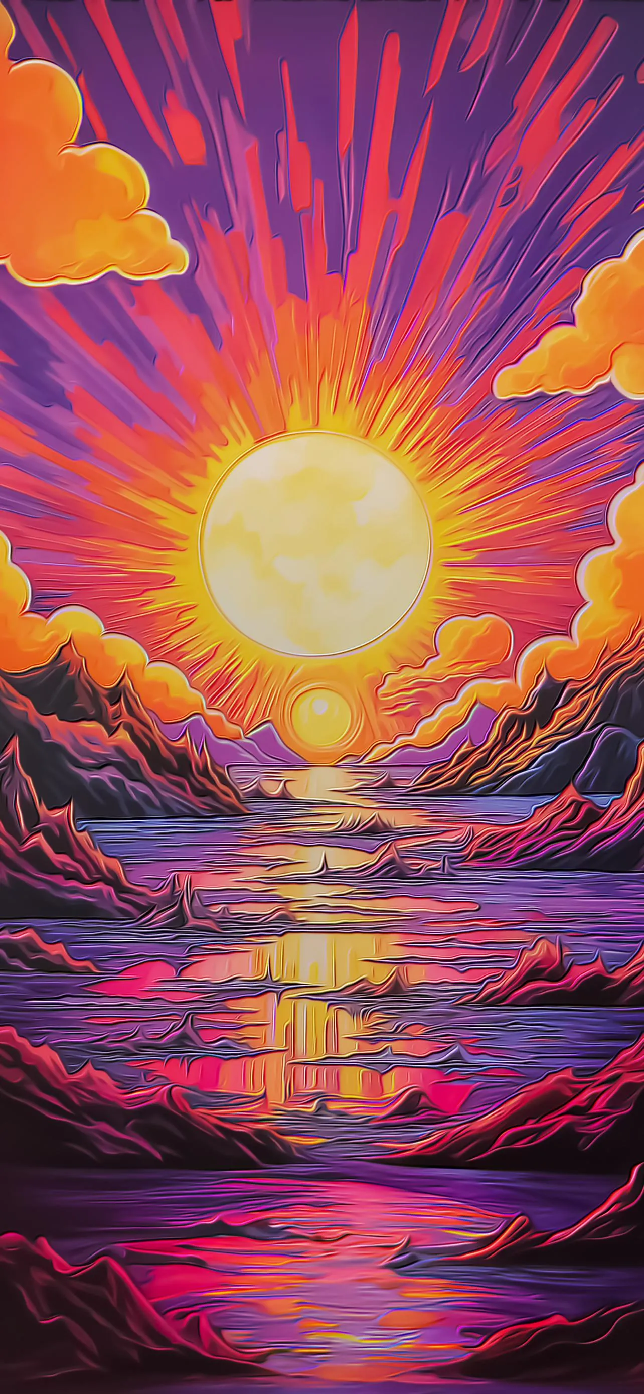 Bright Sunset Over Ocean with Purple and Orange Glow