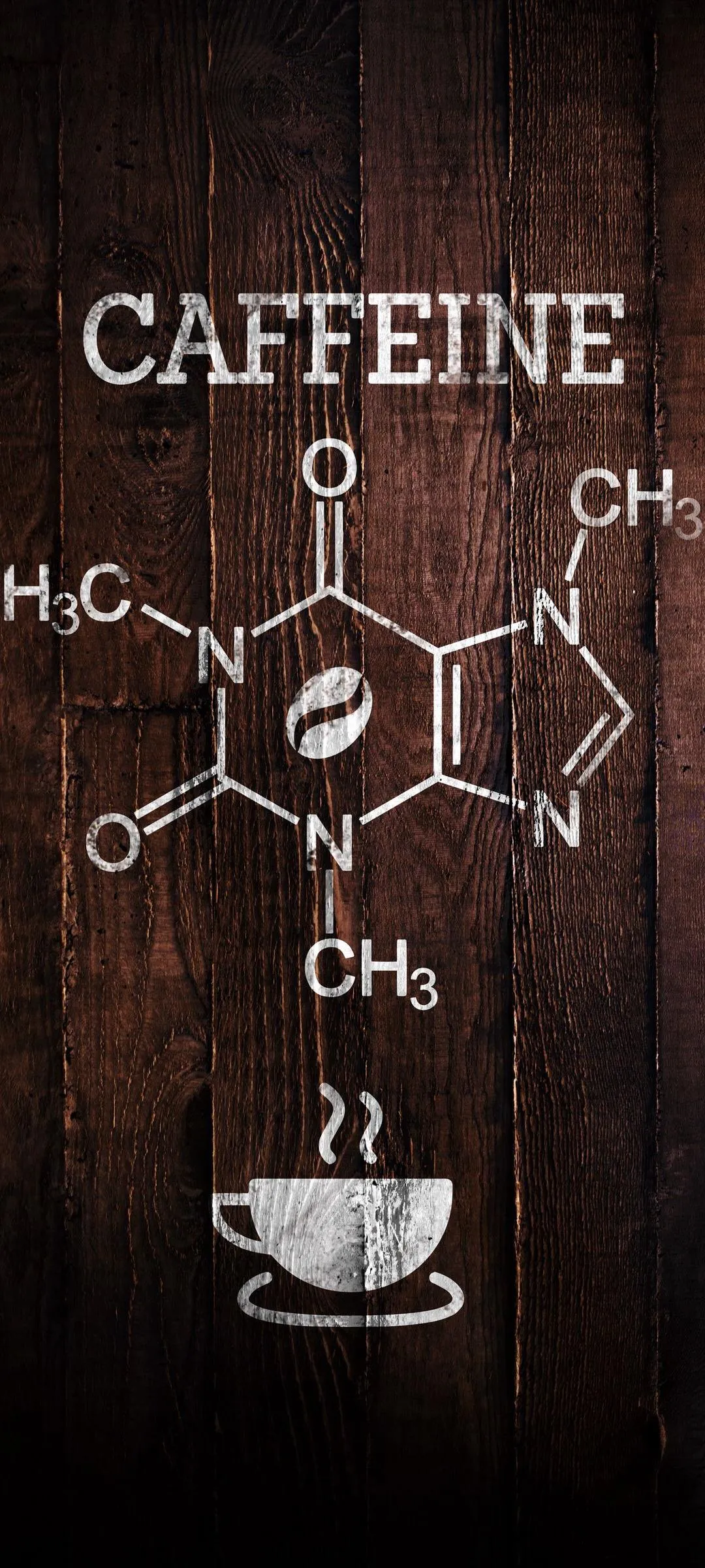 Caffeine Molecule Diagram with Wooden Coffee Design