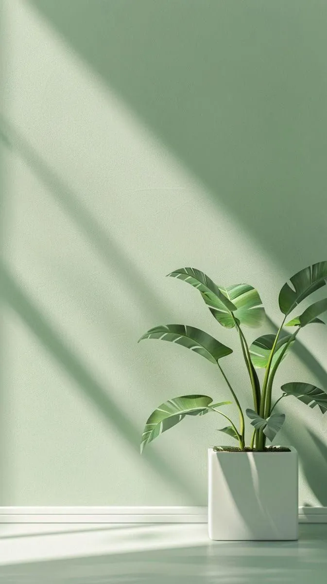 Calm green plant with sunlight and shadows in a room 4K