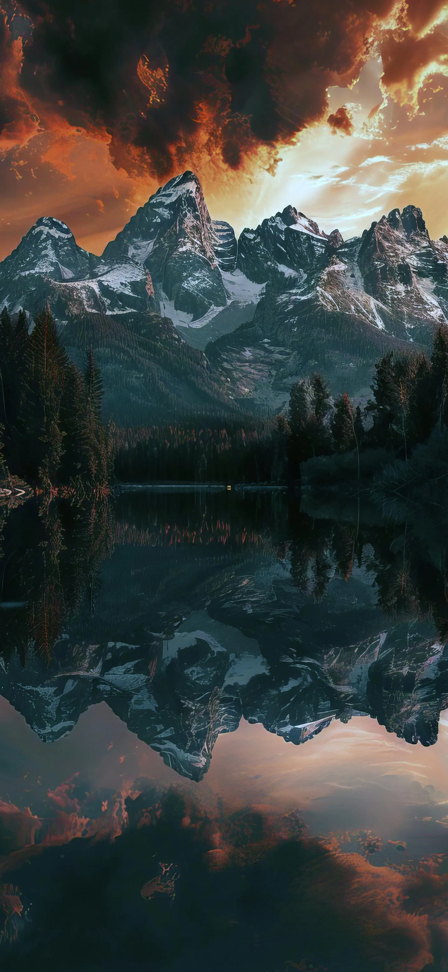 Calm Mountain Lake Reflecting Sky and Snowy Peaks Wallpaper