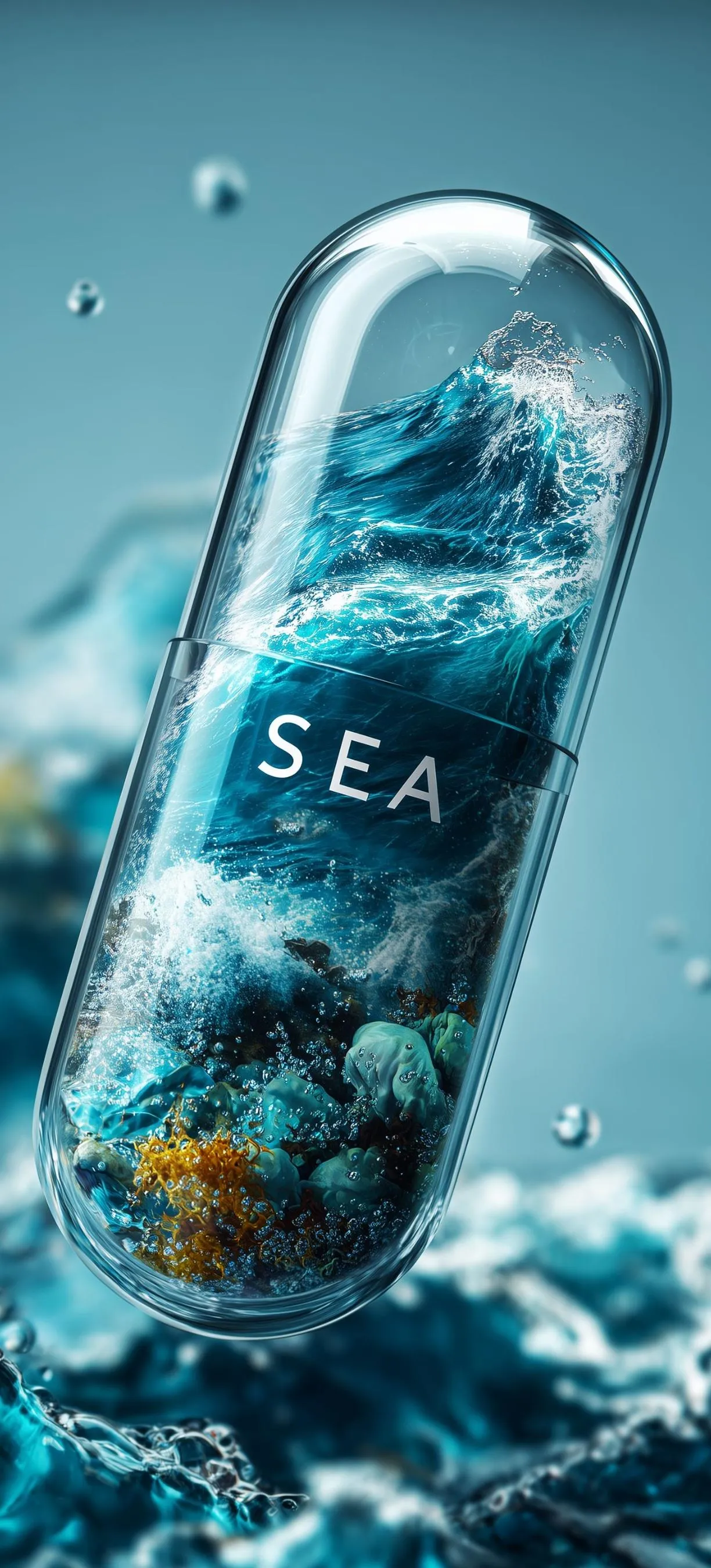 Capsule in Water with SEA Label Showing Fresh Blue Vibe