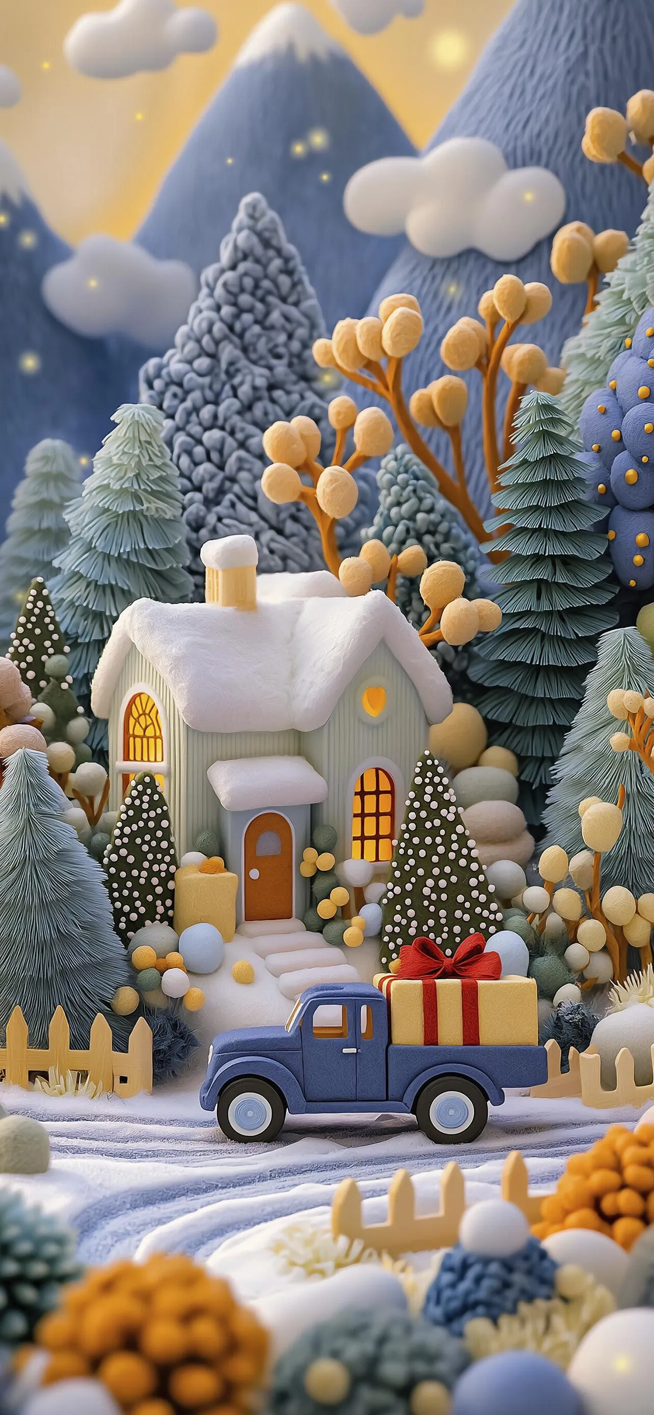 Cartoon Style Winter Village Full of Festive Charm Wallpaper