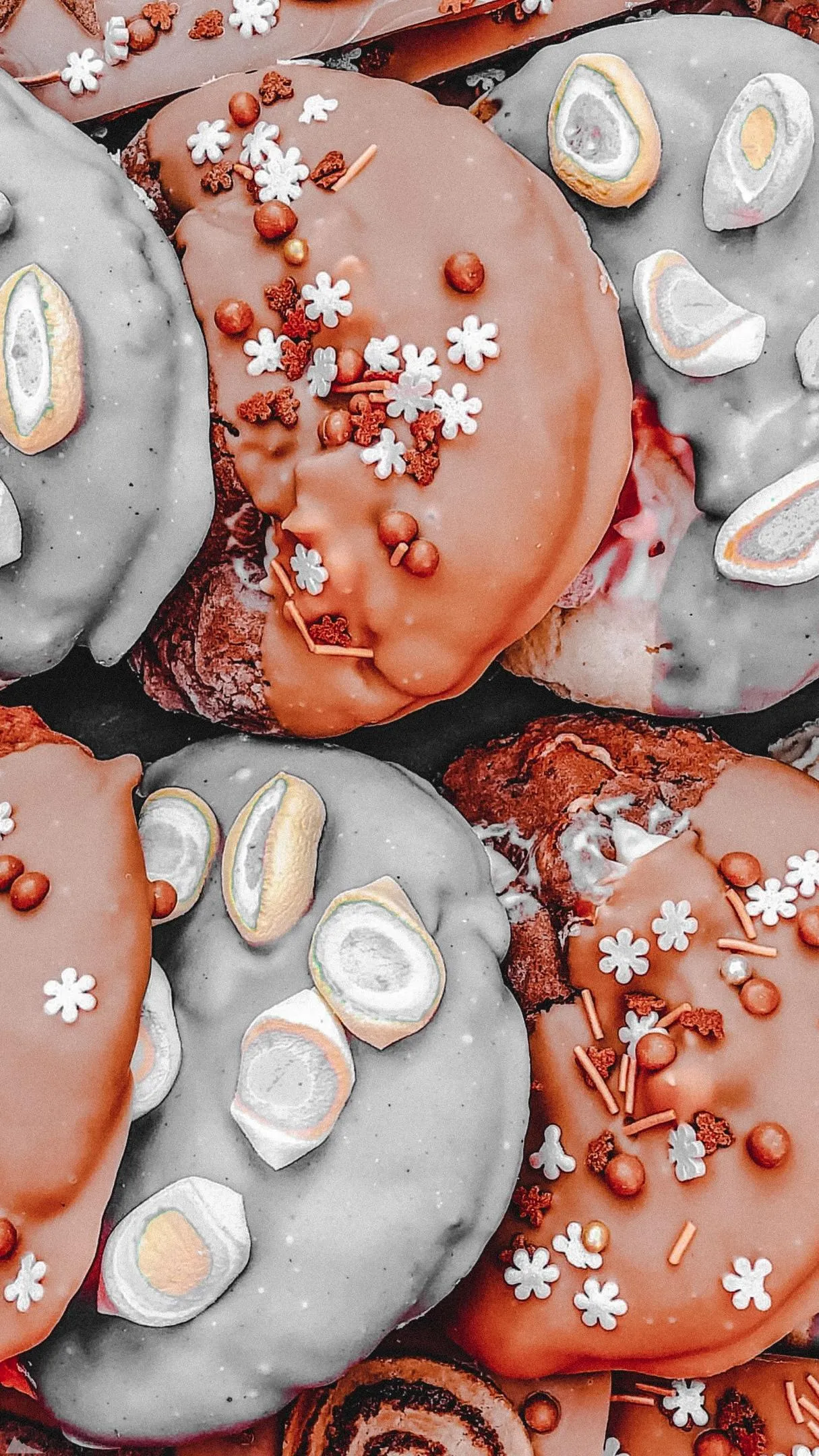 Chocolate Donuts with Colorful Sprinkles on Tray Wallpaper