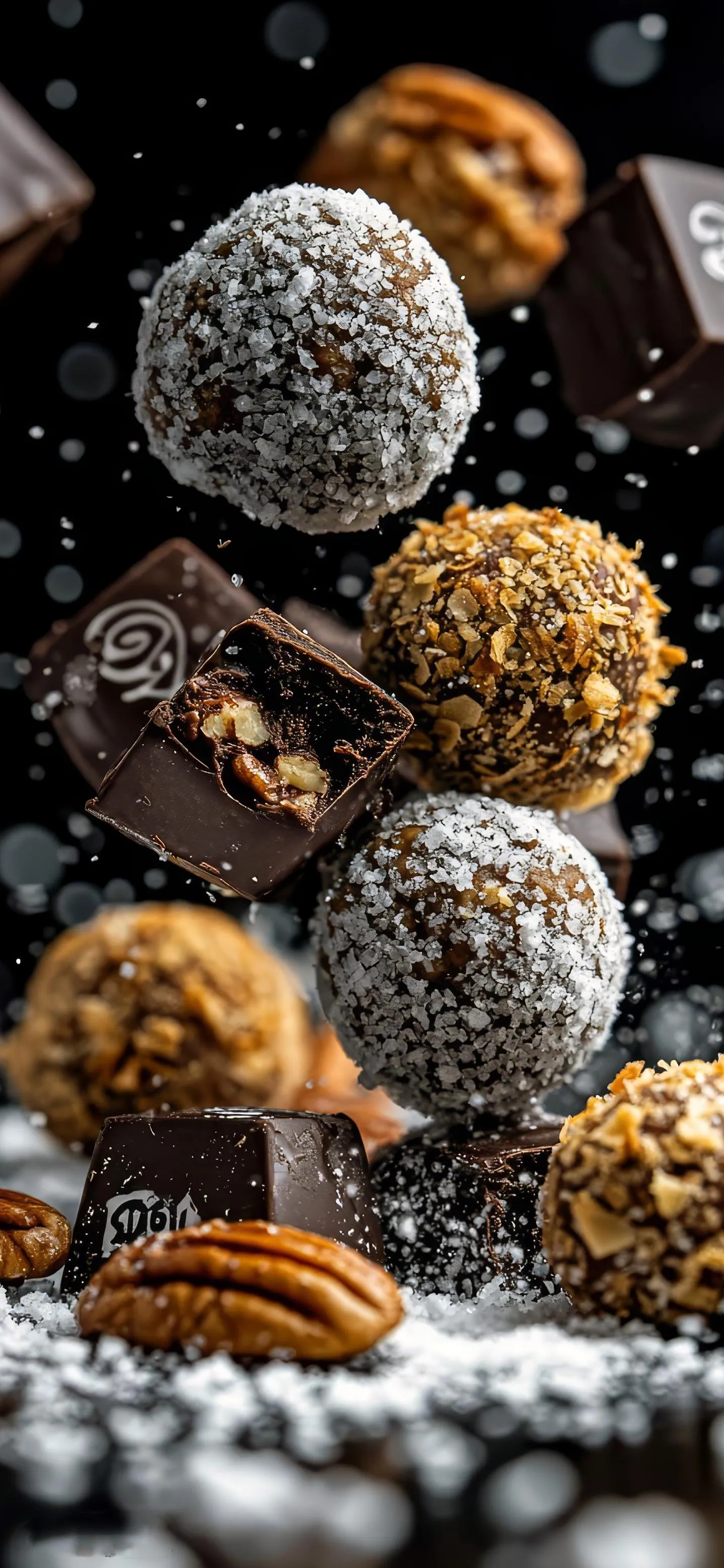 Chocolate Truffles Sprinkled with Nuts on Marble Surface