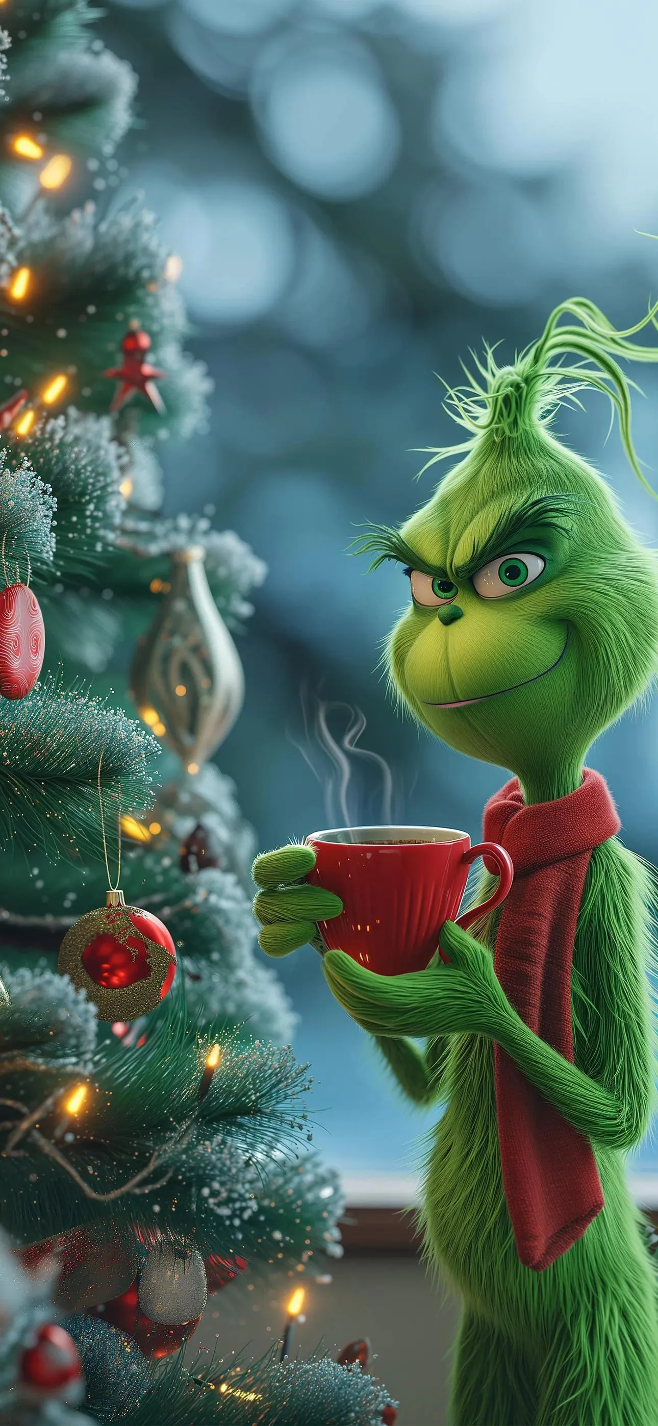 Christmas tree decorated with Grinch character theme
