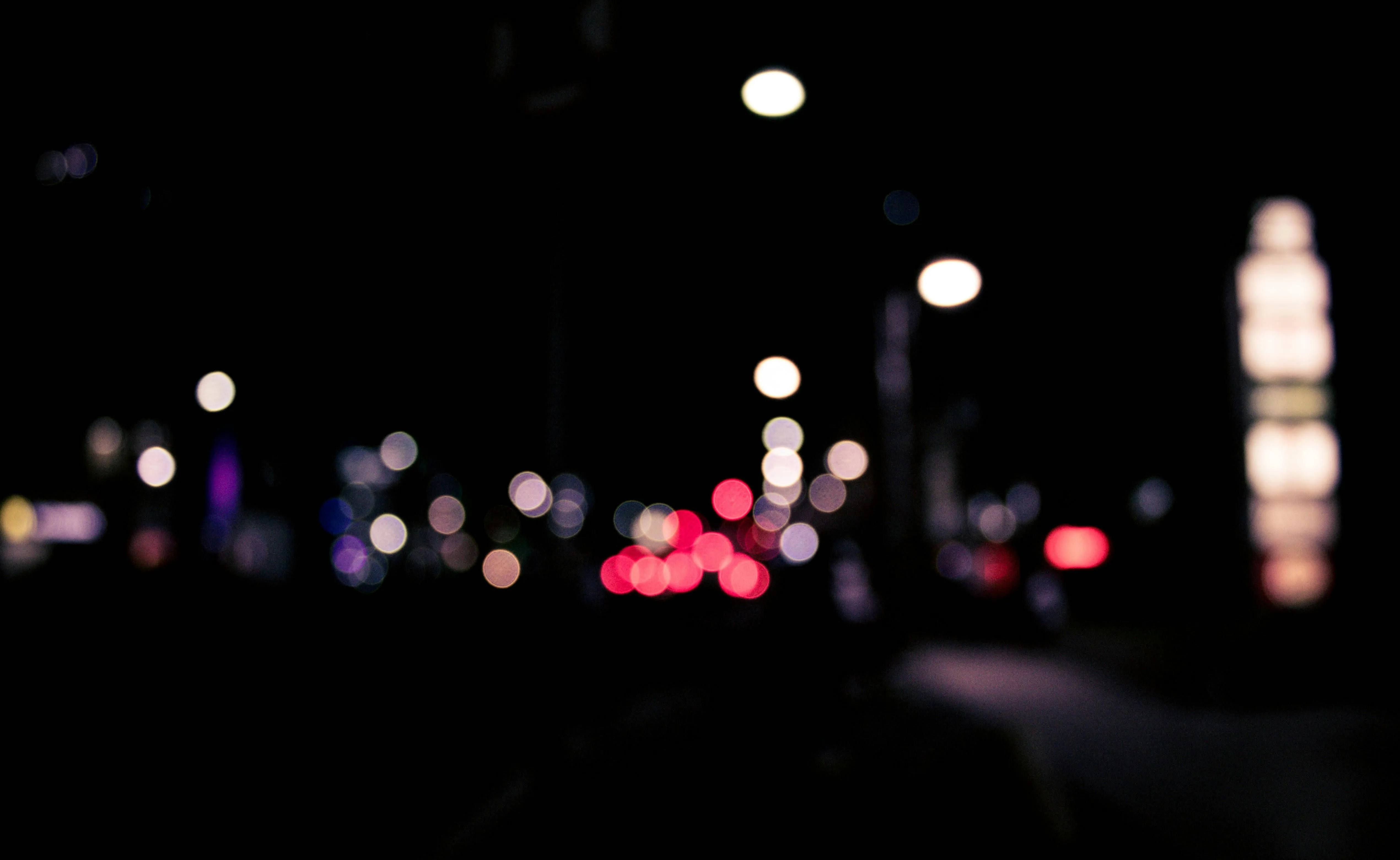 City lights blurred at night creating a bokeh effect image