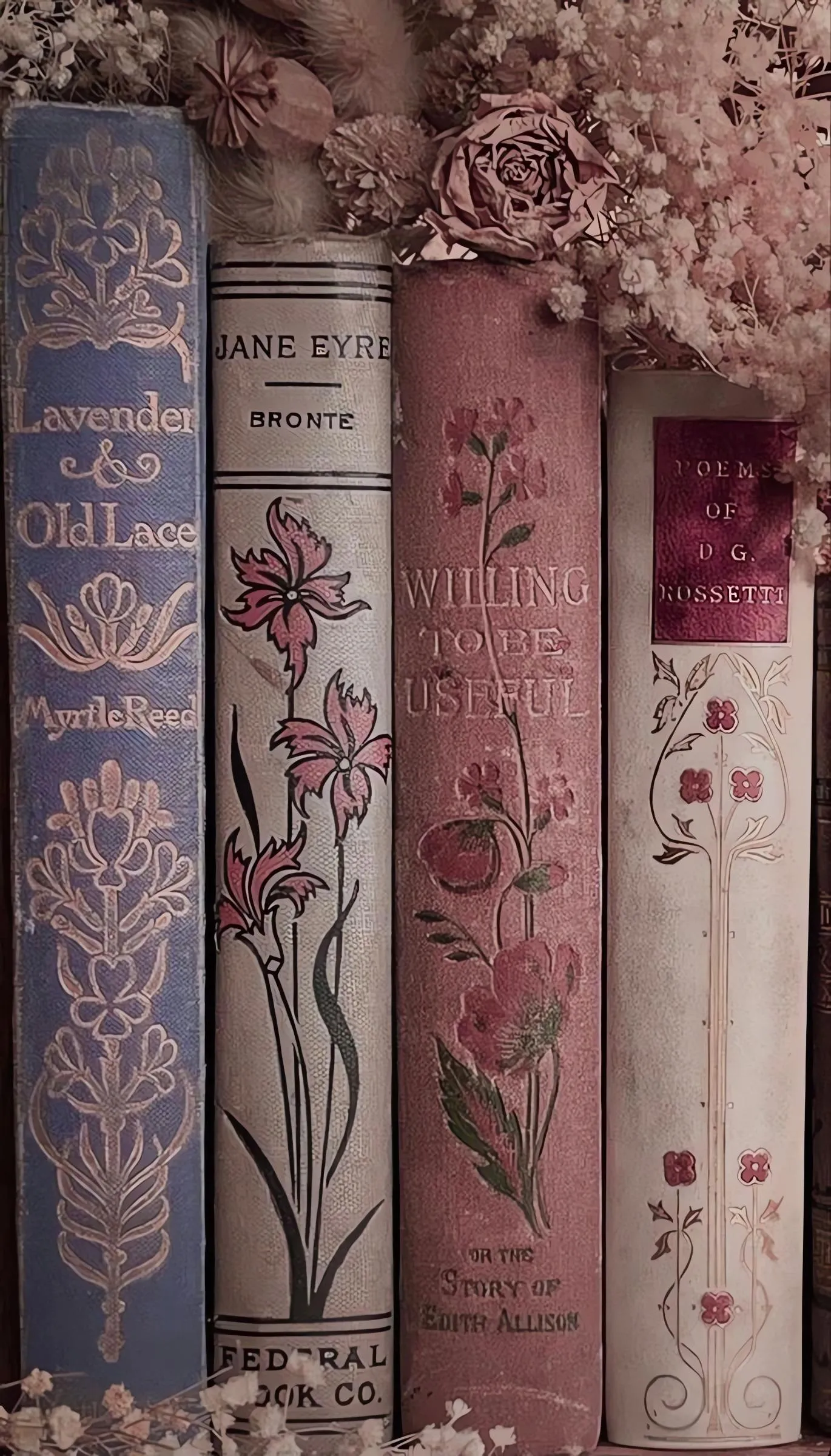 Classic vintage book spines in warm tones free HD image