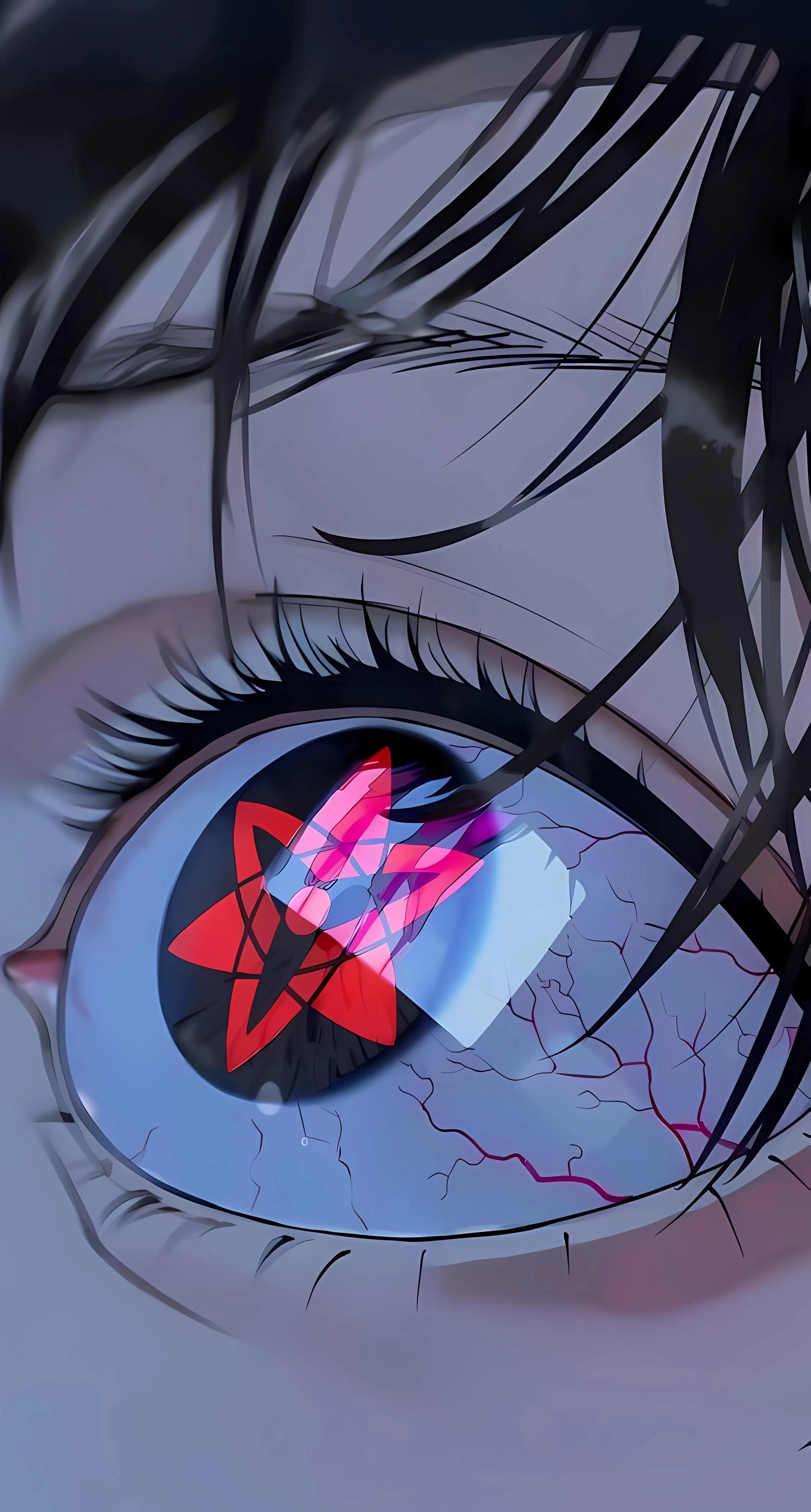 Close up of anime eye with colorful star reflection
