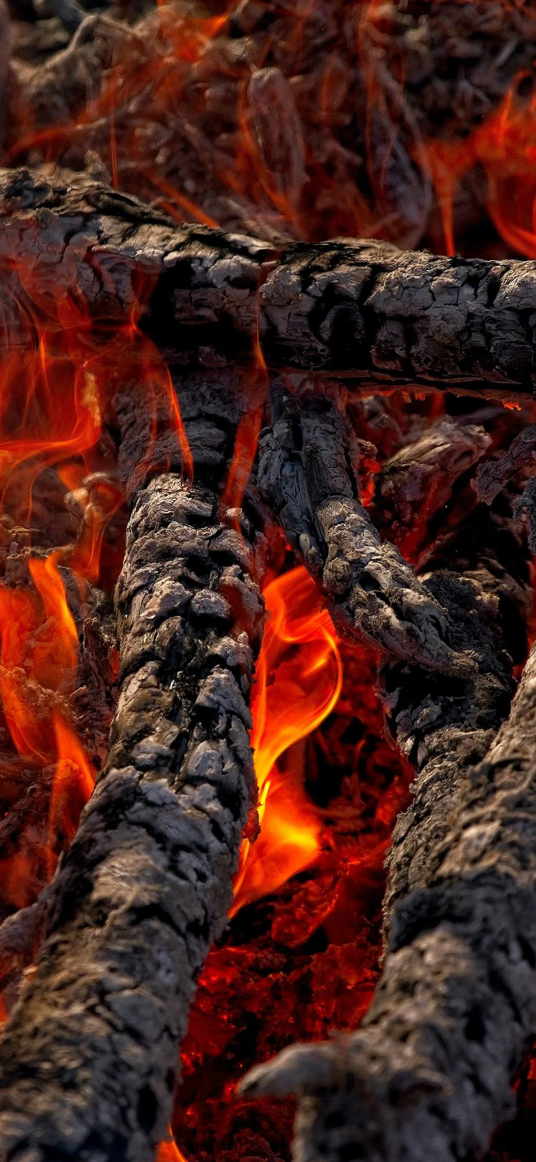 Close Up of Burning Charcoal and Hot Red Flames Mobile