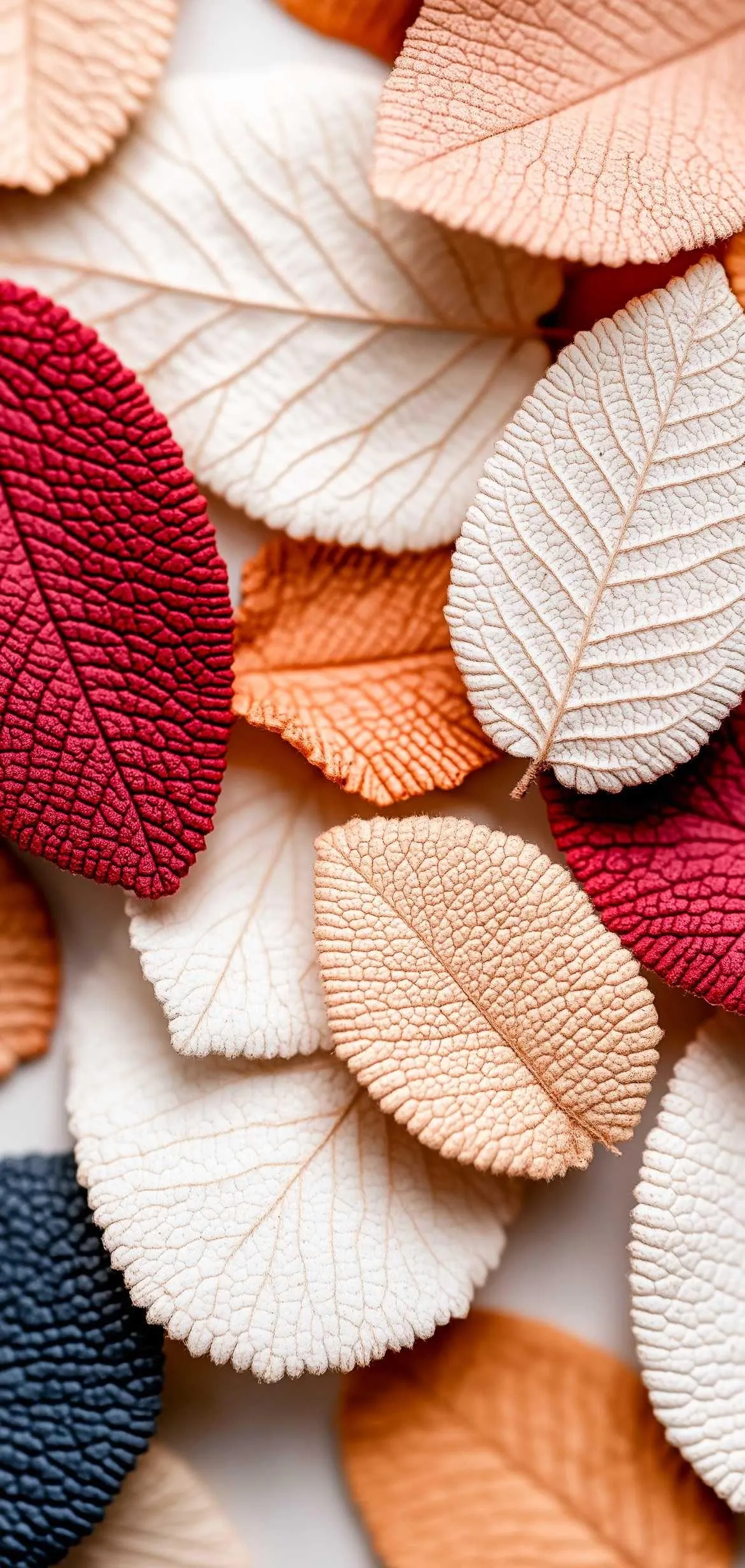 Close up of colourful fabric leaves with textures Wallpaper