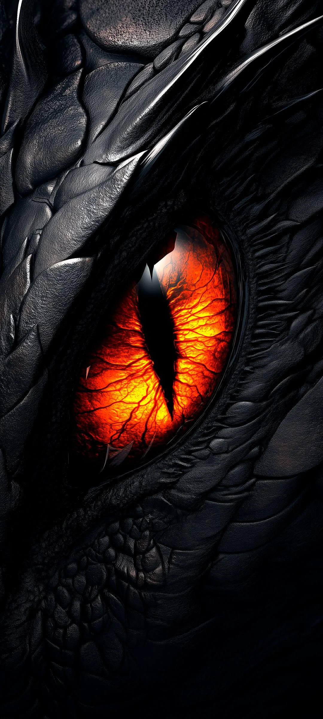 Close Up of Fiery Orange Dragon Eye with Dark Scales Wallpaper