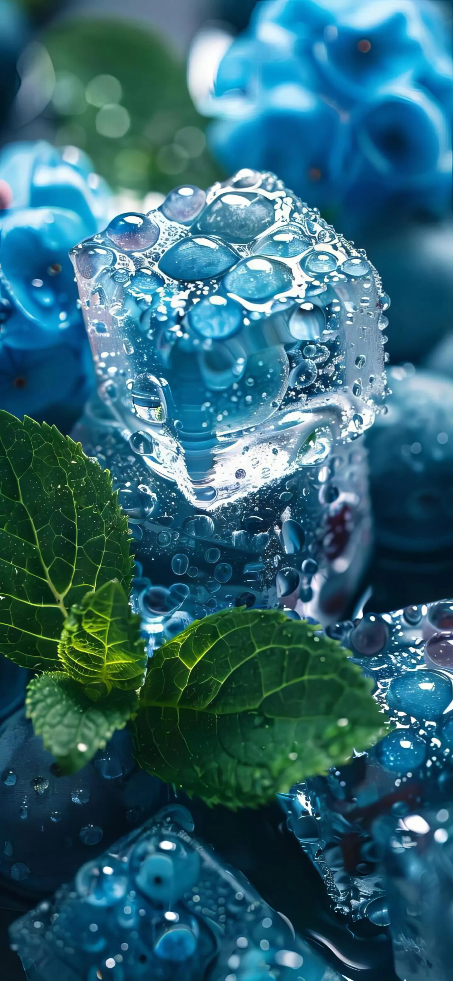 Close Up of Ice Crystals and Fresh Green Leaves Wallpaper