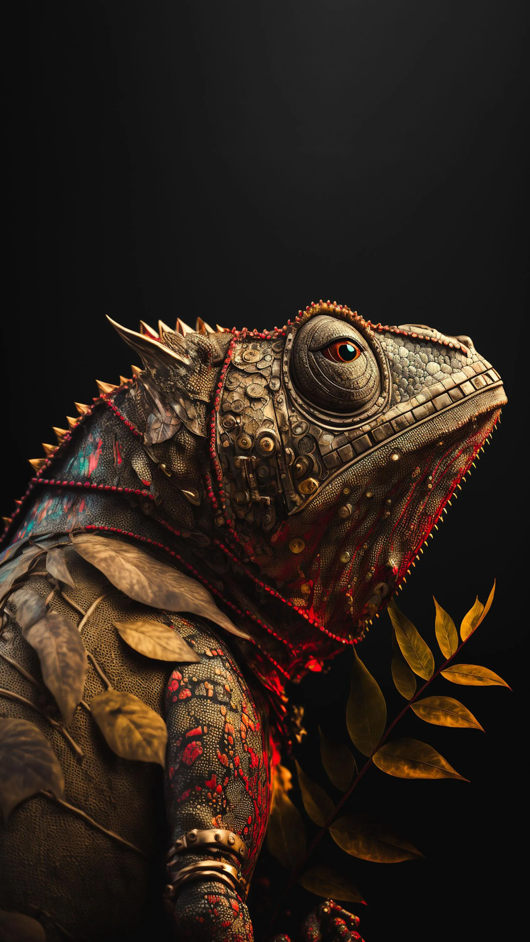 Close Up of Iguana Face with Dramatic Lighting and Shadow