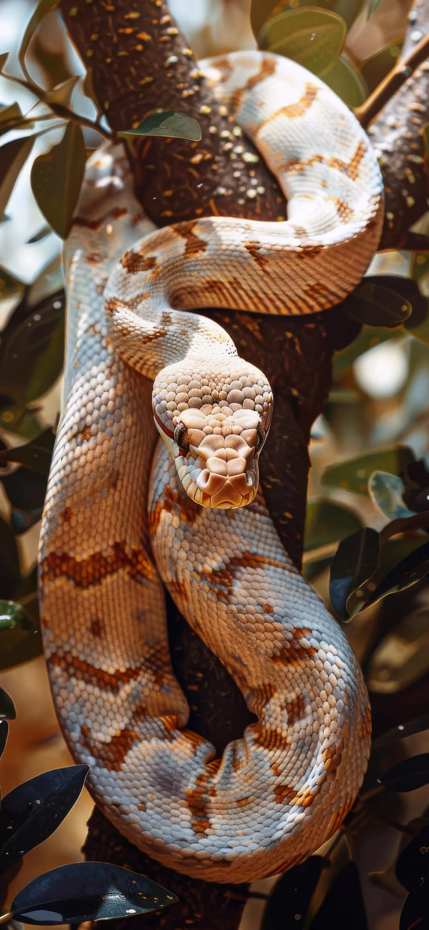 Coiled Snake with Brown Patterns and Rough Texture Skin