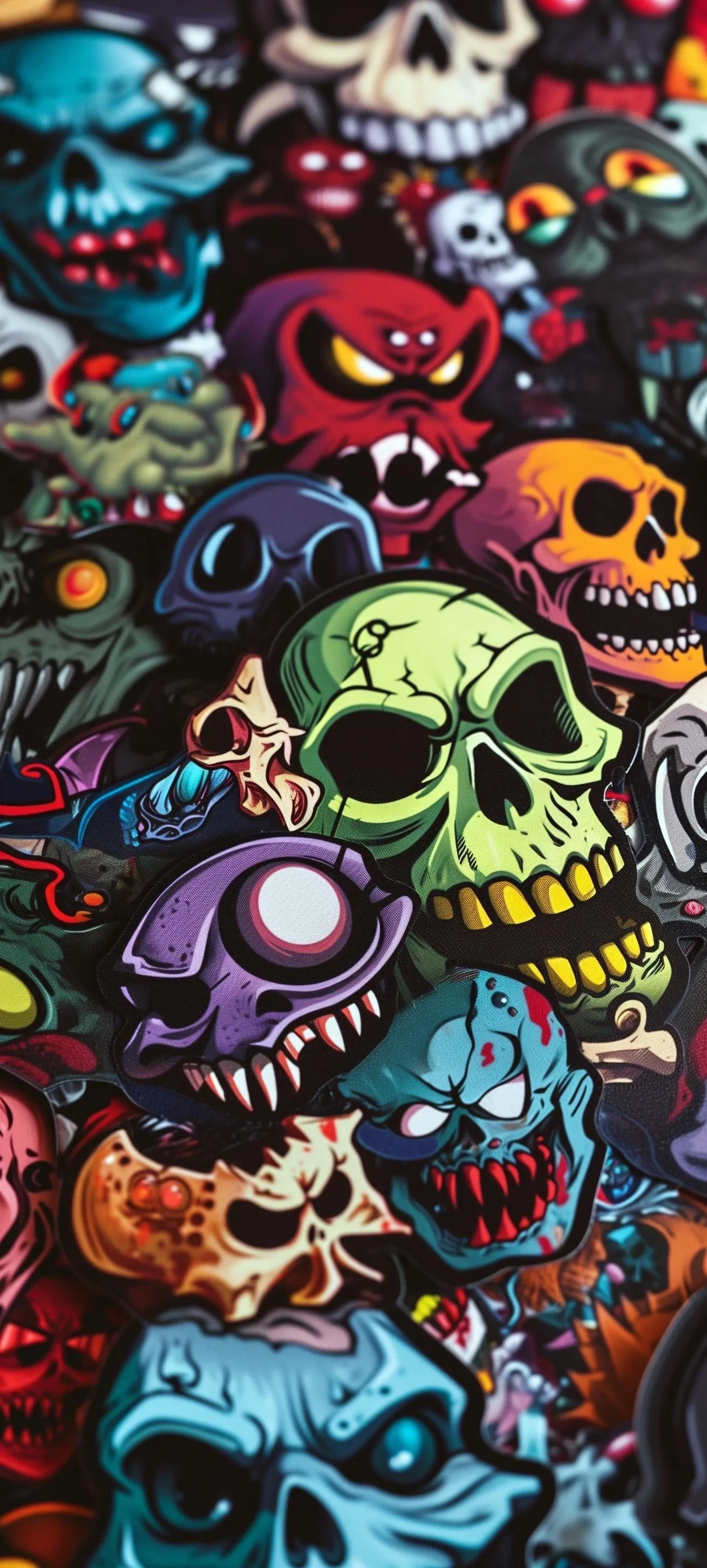 Colorful Artistic Skull Characters Illustration Wallpaper