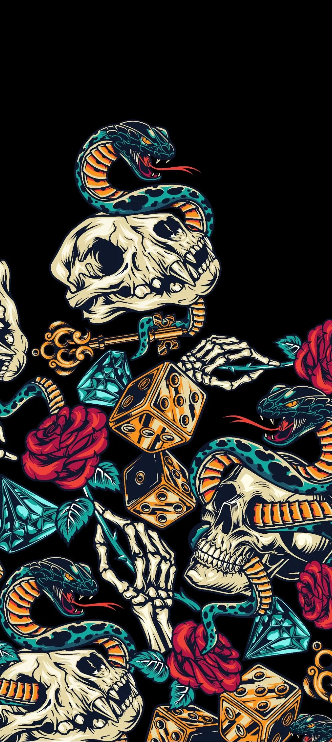 Colorful Floral Skulls Pattern Design free Wallpaper HD