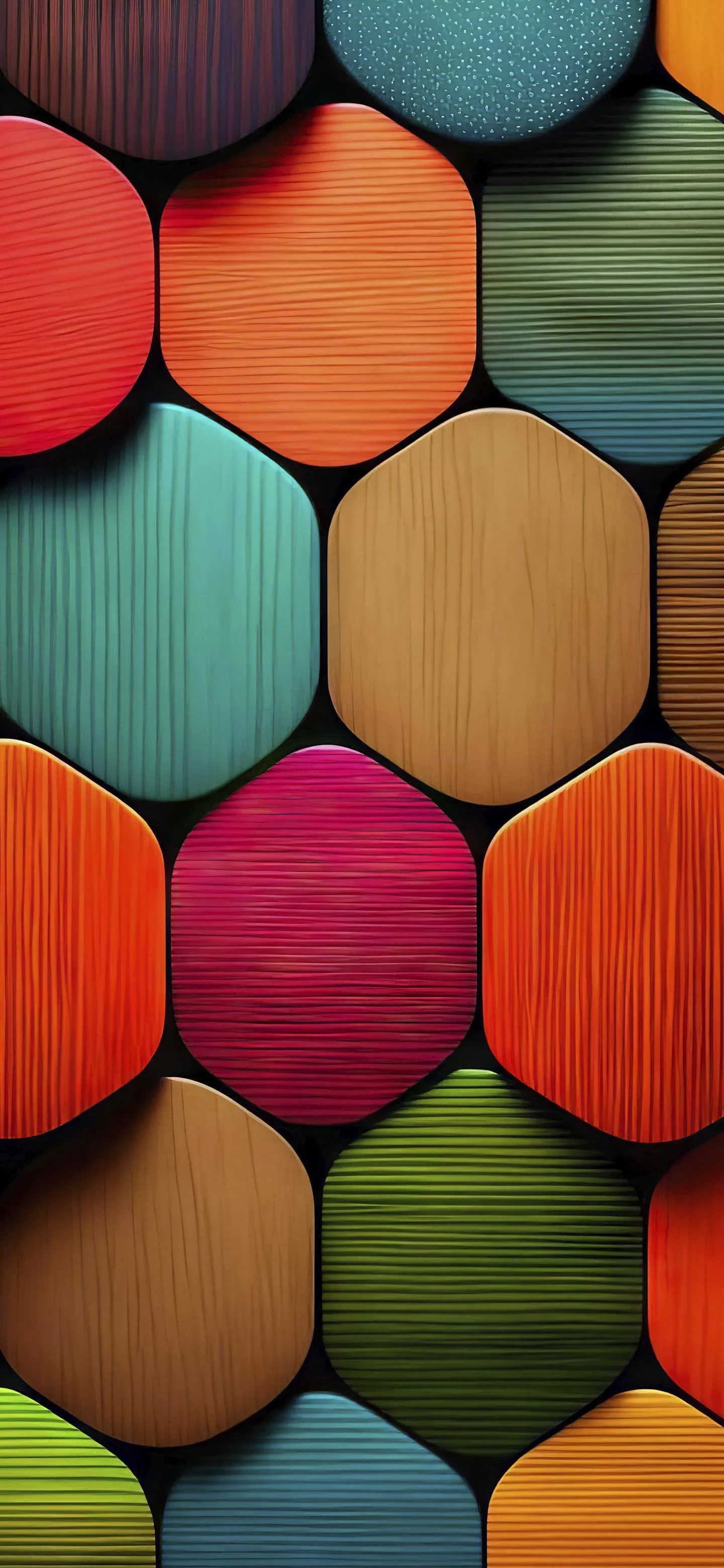 Colorful Hexagon Pattern with 3D Geometric Shapes Wallpaper