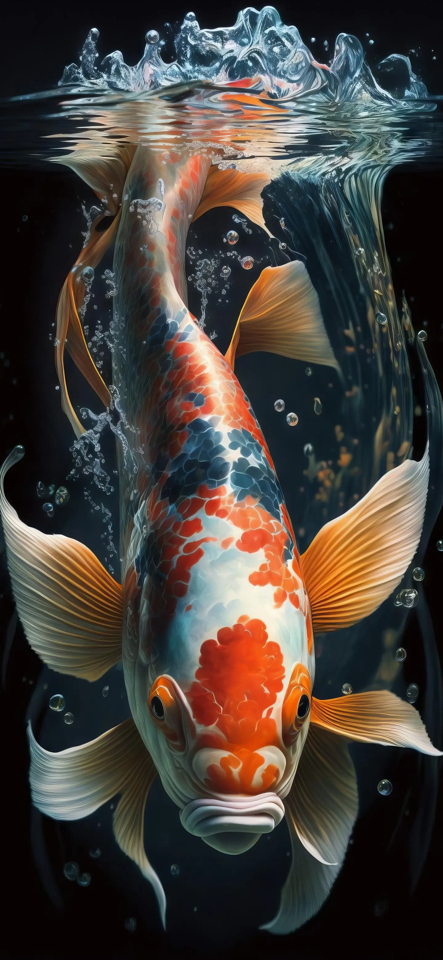 Colorful Koi Fish Swimming in a Clear Water Pond Wallpaper