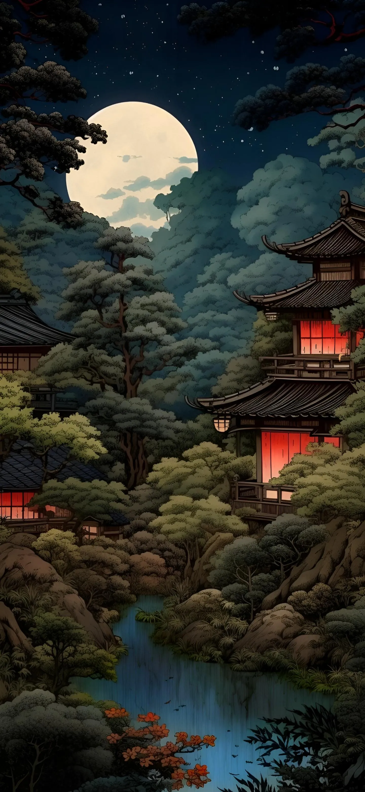 Colorful Mountains with Mist in Fantasy Night Landscape