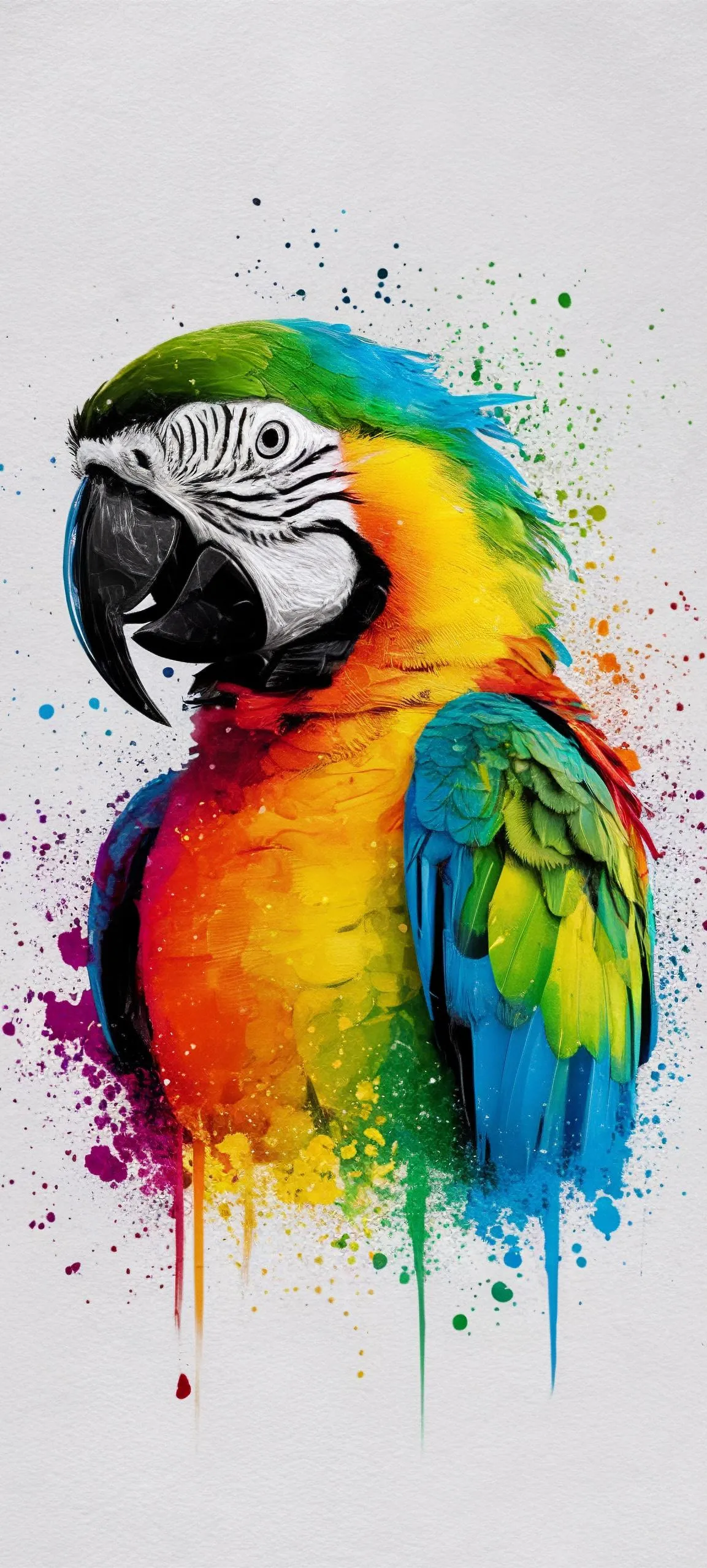 Colorful parrot painting with splash watercolor style