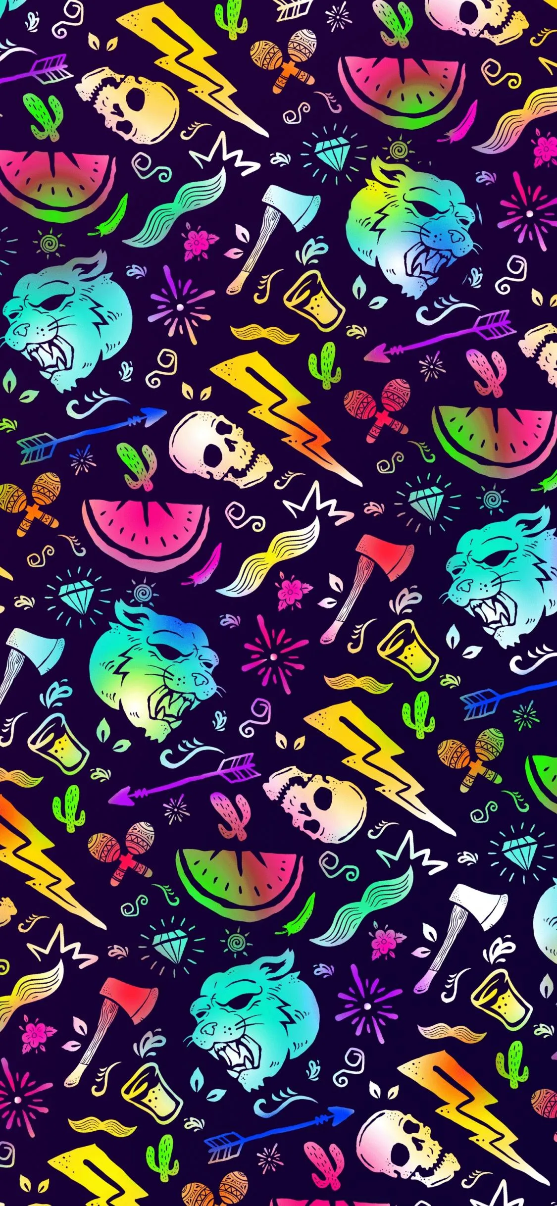 Colorful Psychedelic Pattern with Bright Doodles Wallpaper