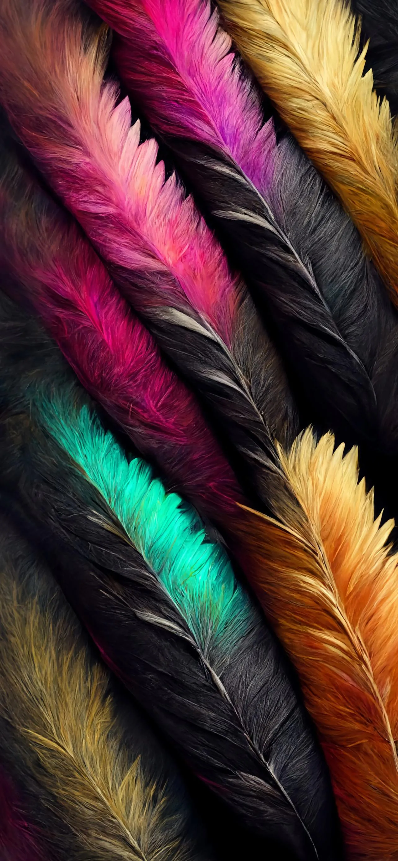 Colorful Soft Feathers on a Dark Background Wallpaper