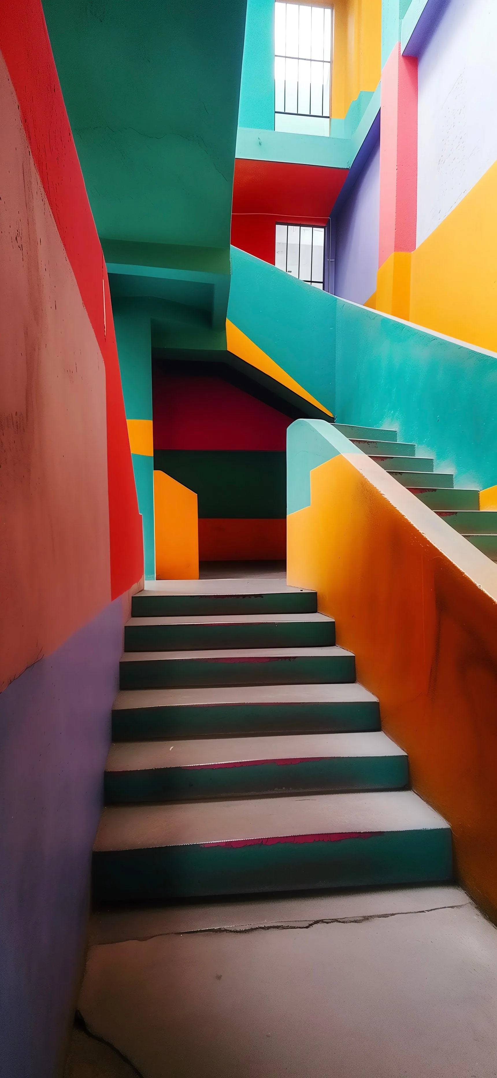 Colorful staircase in modern architectural design Wallpaper