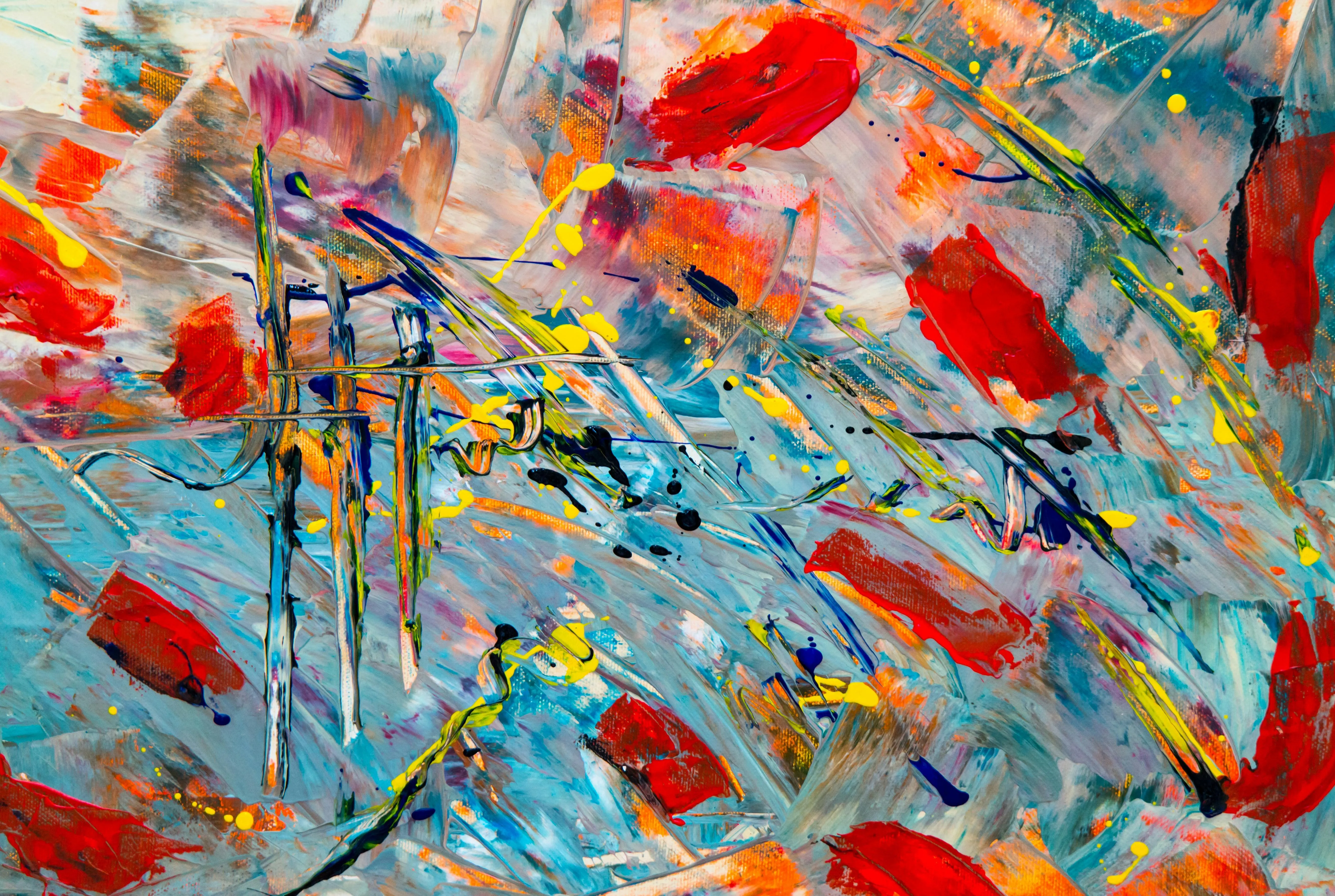 Colourful abstract paint splatter with dynamic brushstrokes