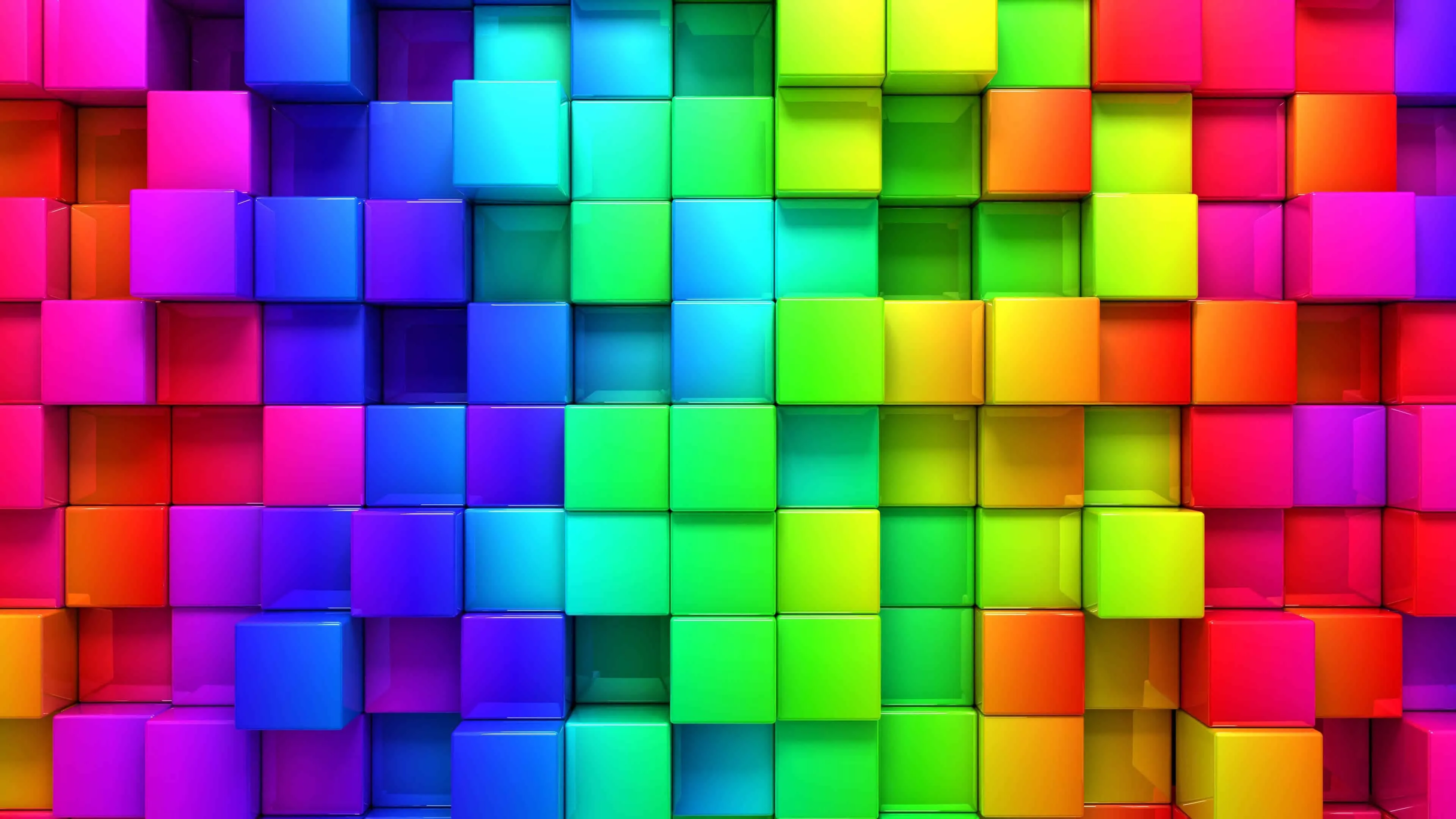 Colourful neon squares in a vibrant 3D digital grid image