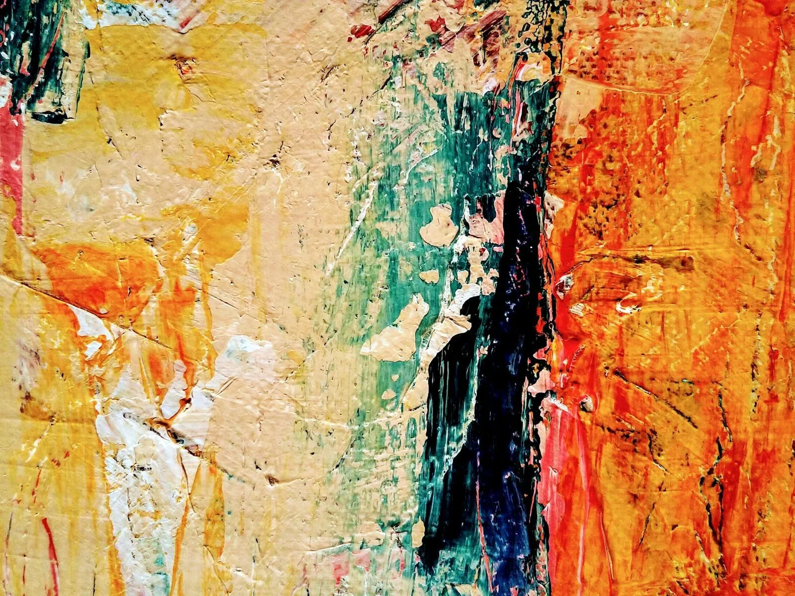 Colourful painting with bold orange and teal strokes image