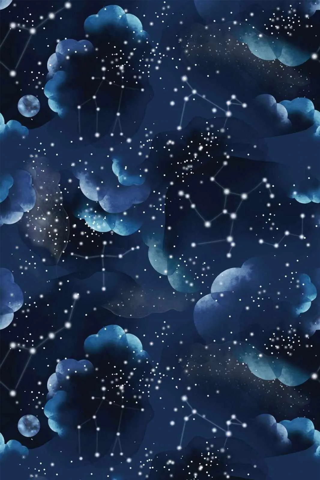 Constellation sky with clouds and stars in deep blue space