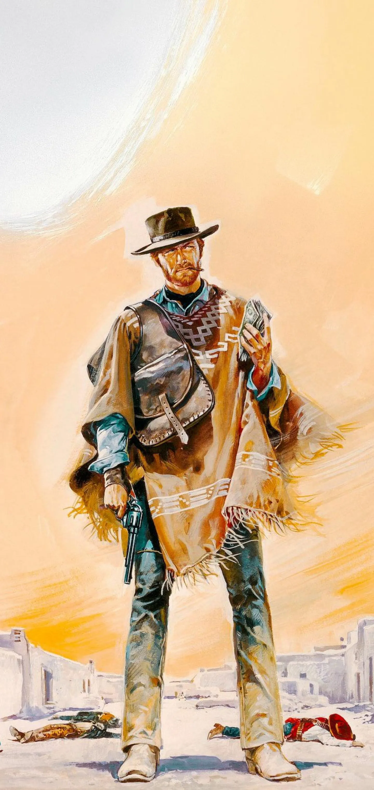 Cowboy Figure Wearing Hat and Coat in Desert Environment