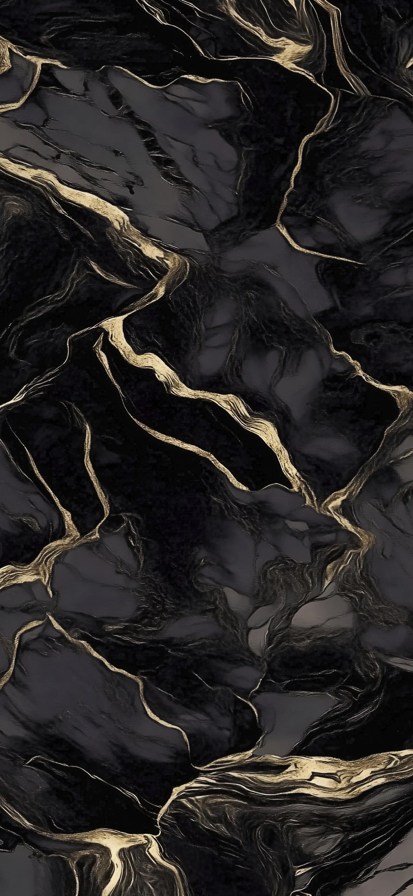 Cracked Black Marble Texture with Elegant Golden Veins