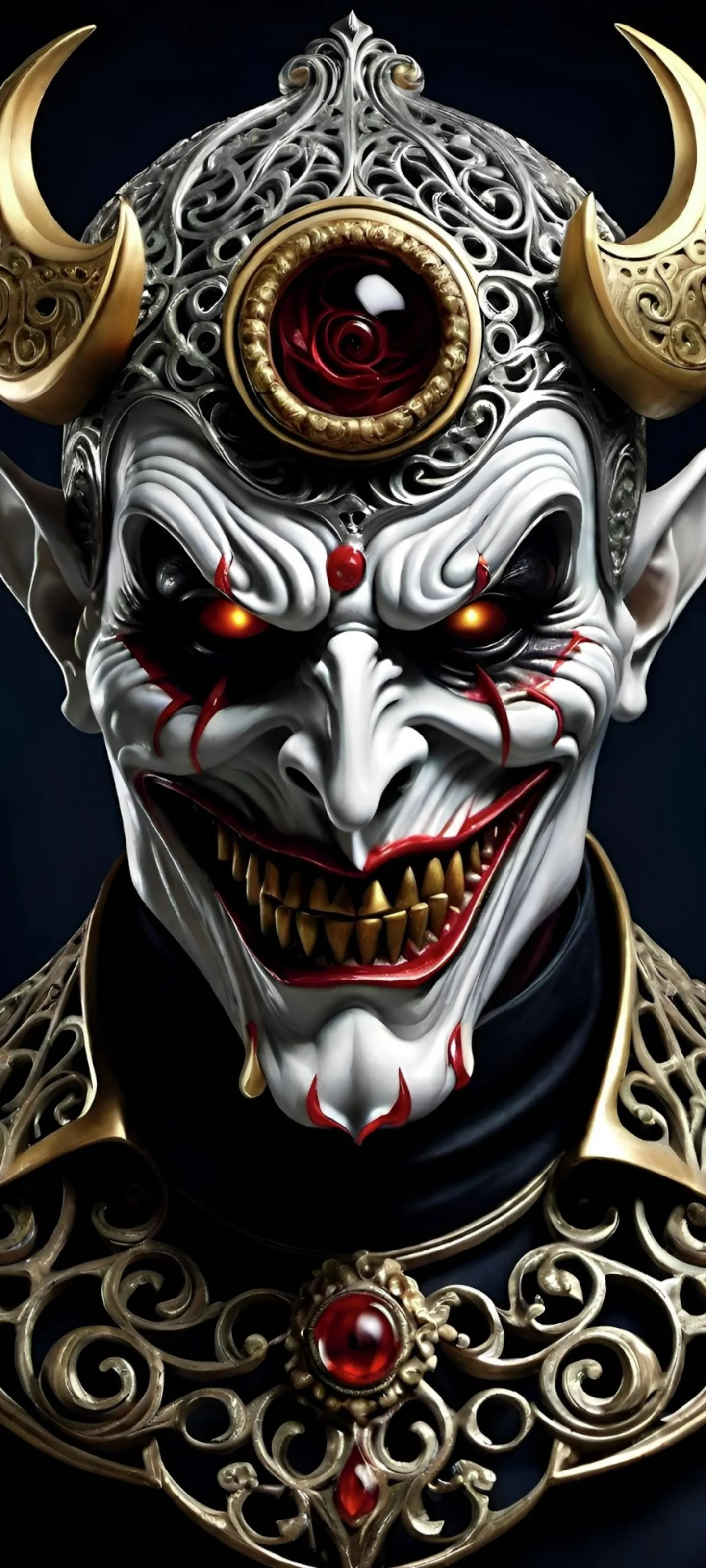 Creepy Samurai Mask with One Eye and Traditional Armor Mobile