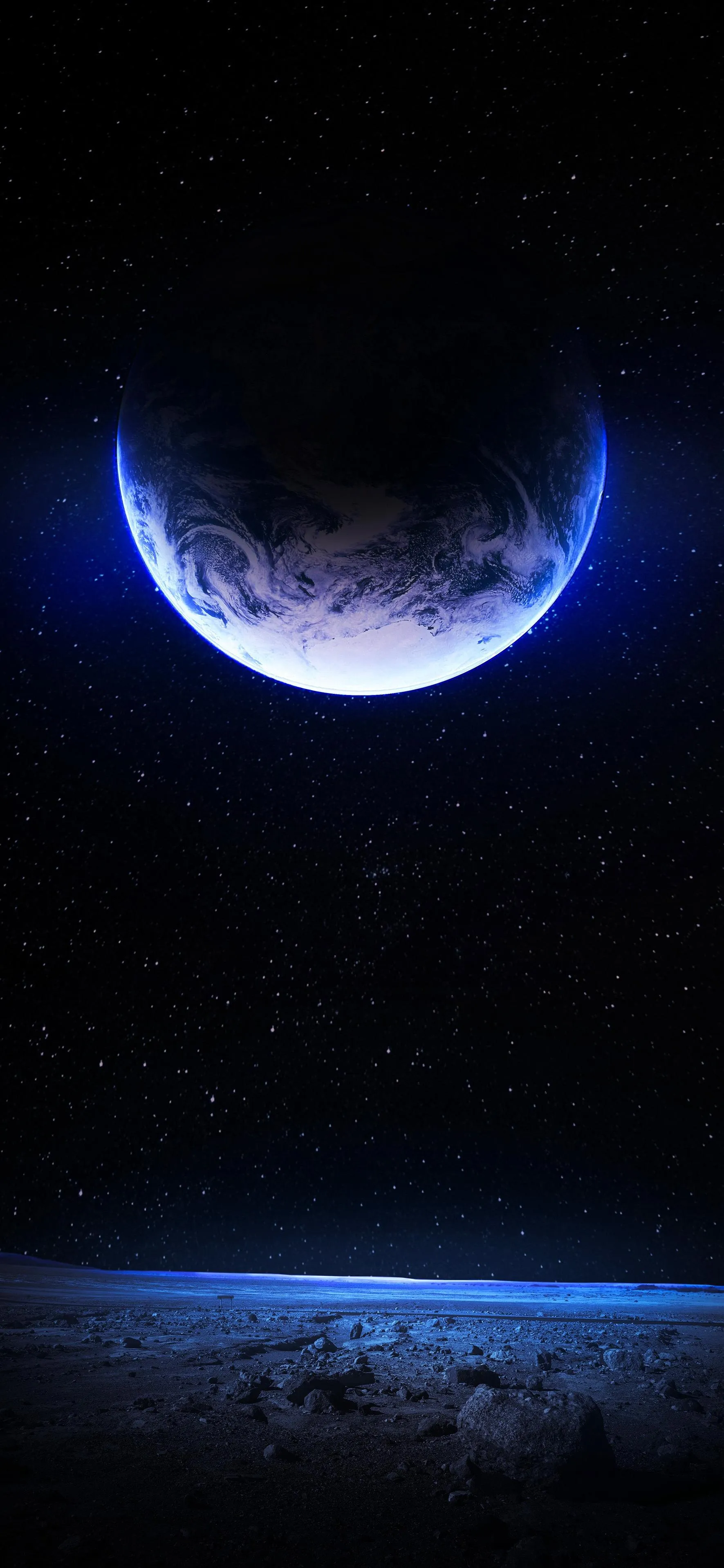 Crescent Moon Over Ocean Horizon in Blue Night Sky Wallpaper